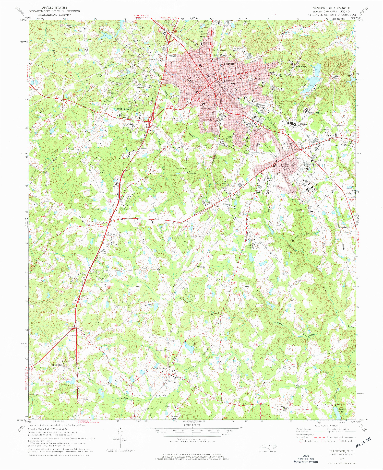 USGS 1:24000-SCALE QUADRANGLE FOR SANFORD, NC 1974