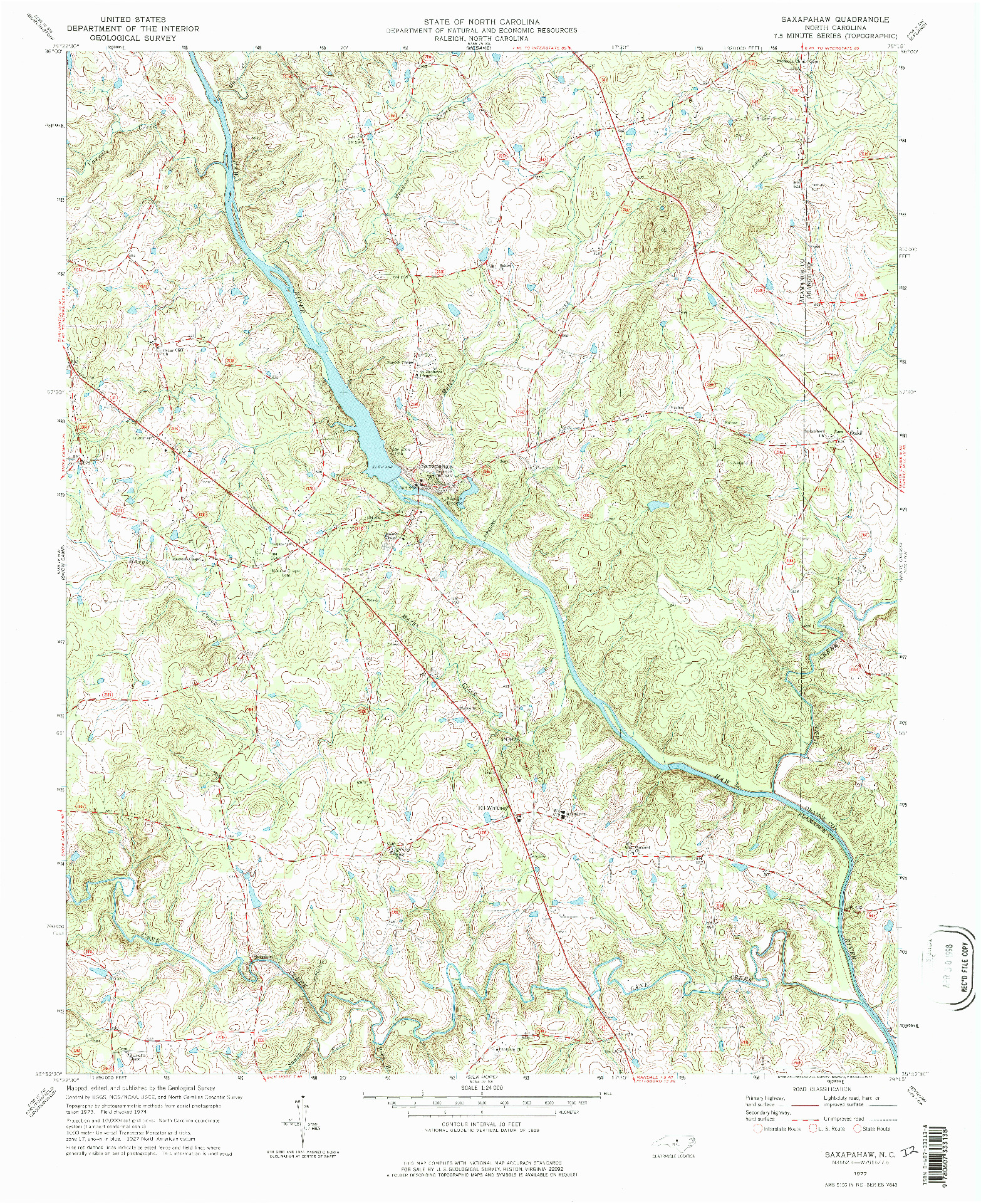 USGS 1:24000-SCALE QUADRANGLE FOR SAXAPAHAW, NC 1977