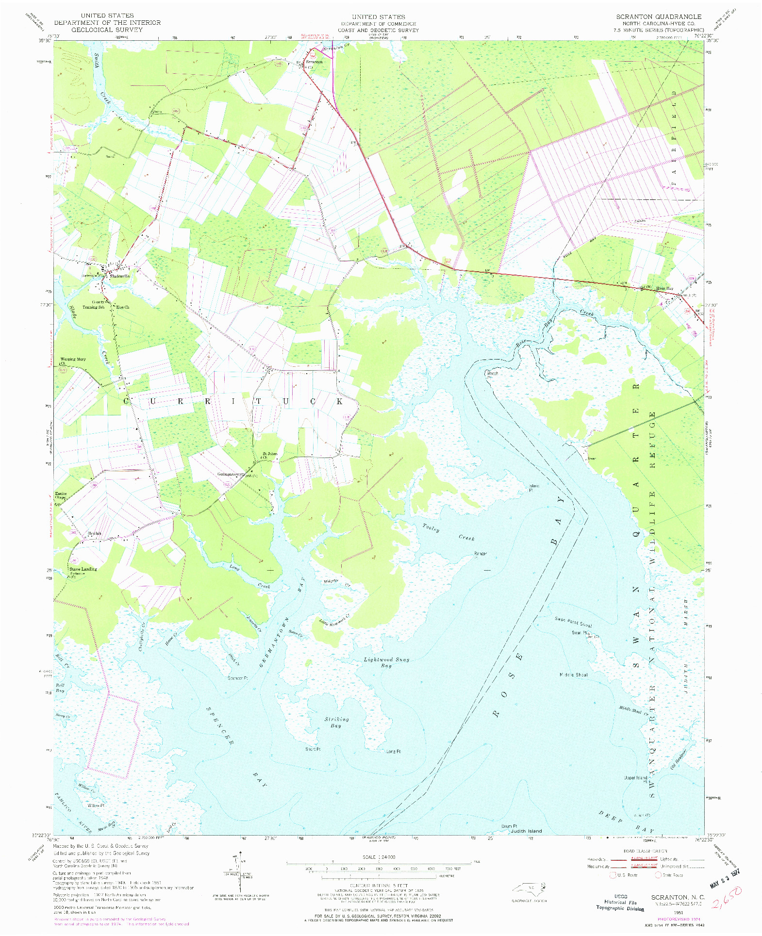 USGS 1:24000-SCALE QUADRANGLE FOR SCRANTON, NC 1951