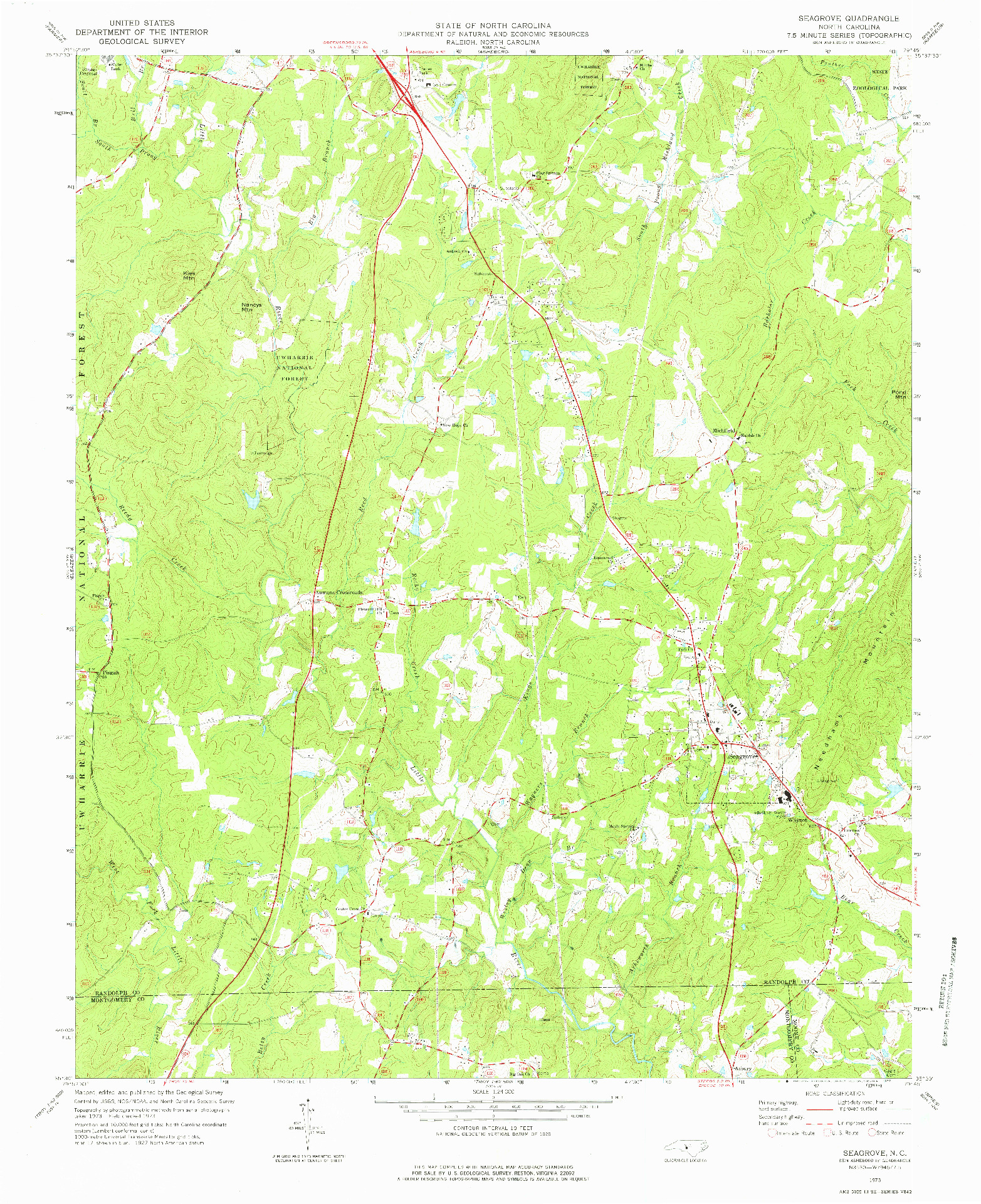 USGS 1:24000-SCALE QUADRANGLE FOR SEAGROVE, NC 1973
