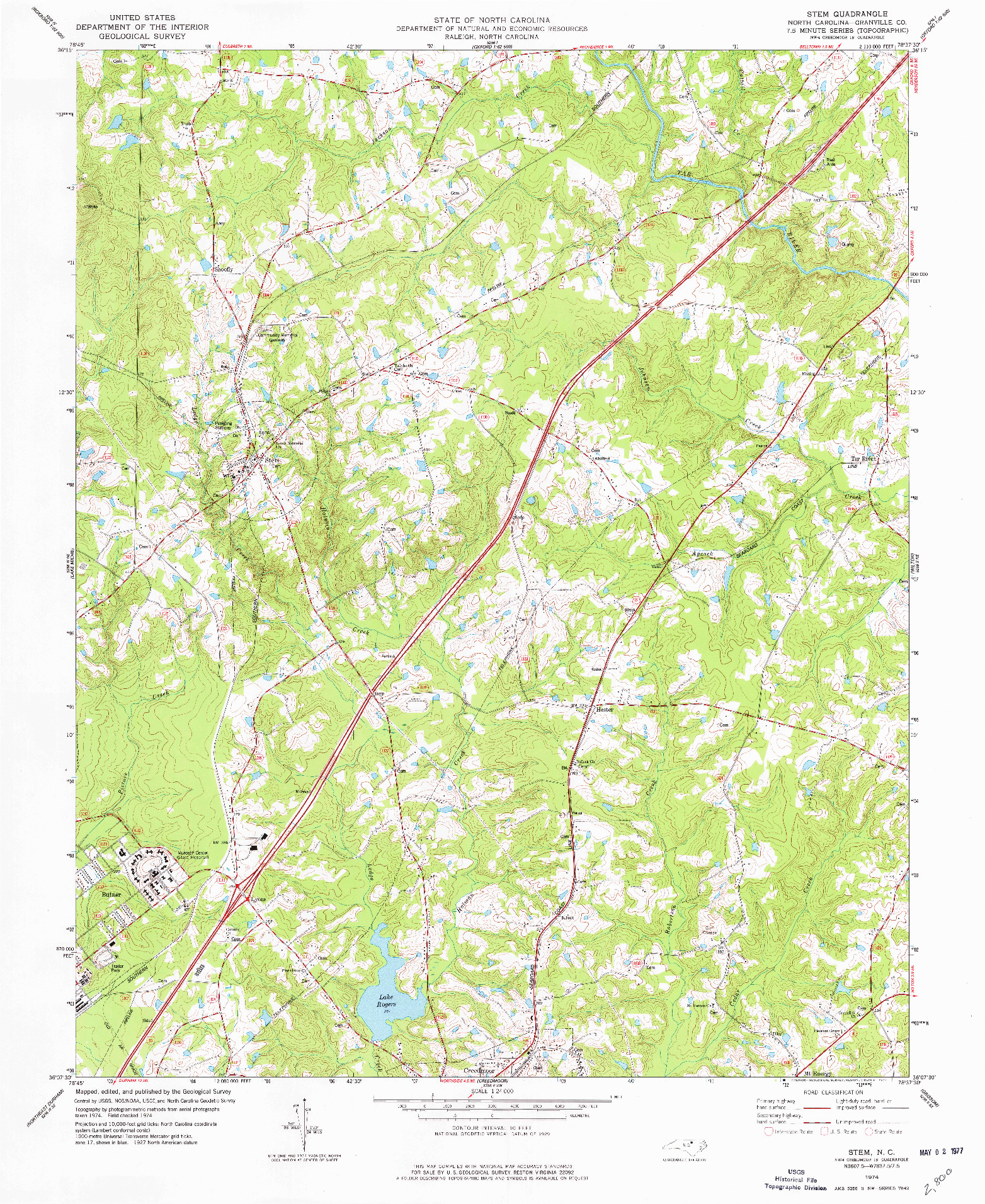 USGS 1:24000-SCALE QUADRANGLE FOR STEM, NC 1974