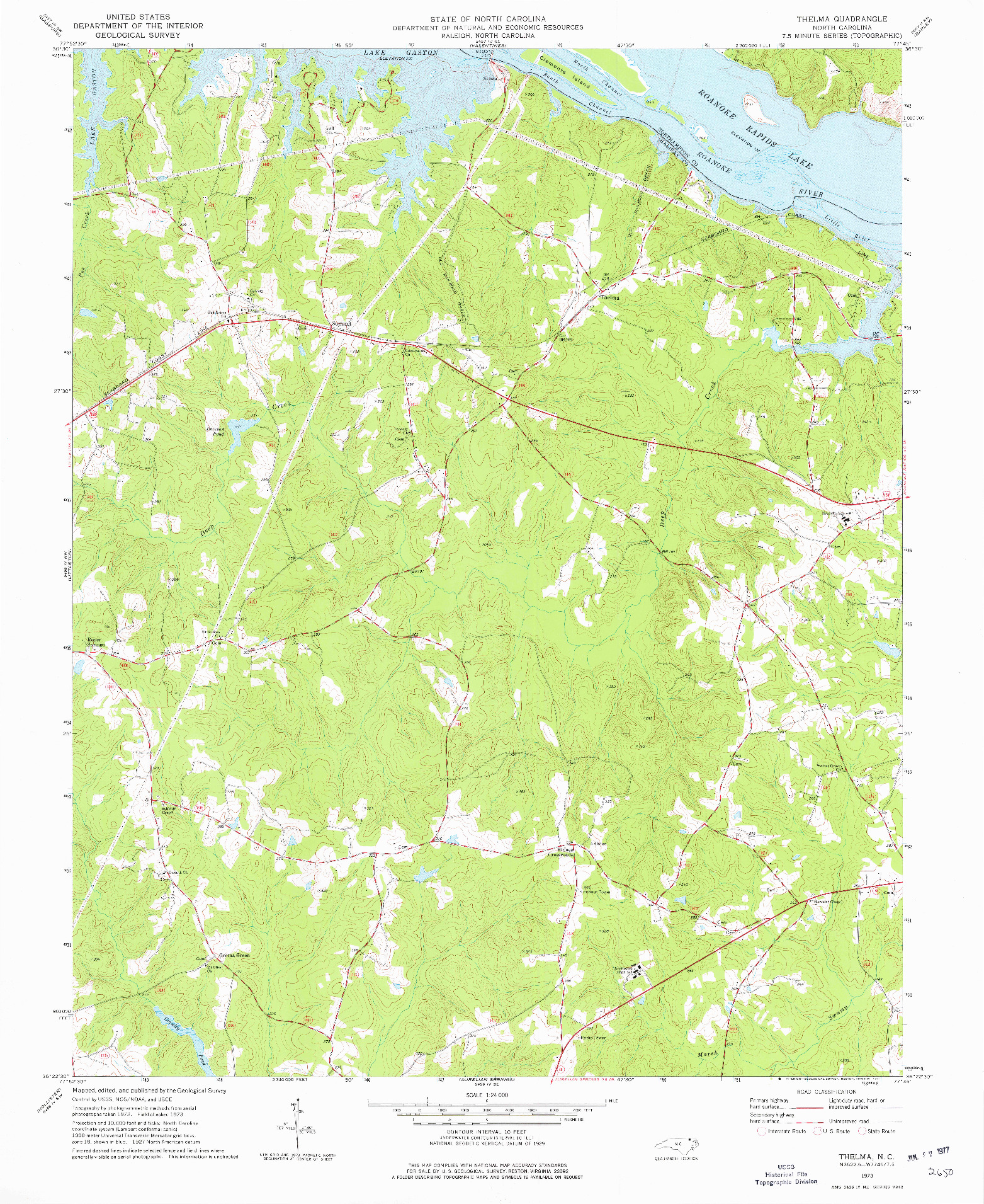 USGS 1:24000-SCALE QUADRANGLE FOR THELMA, NC 1973