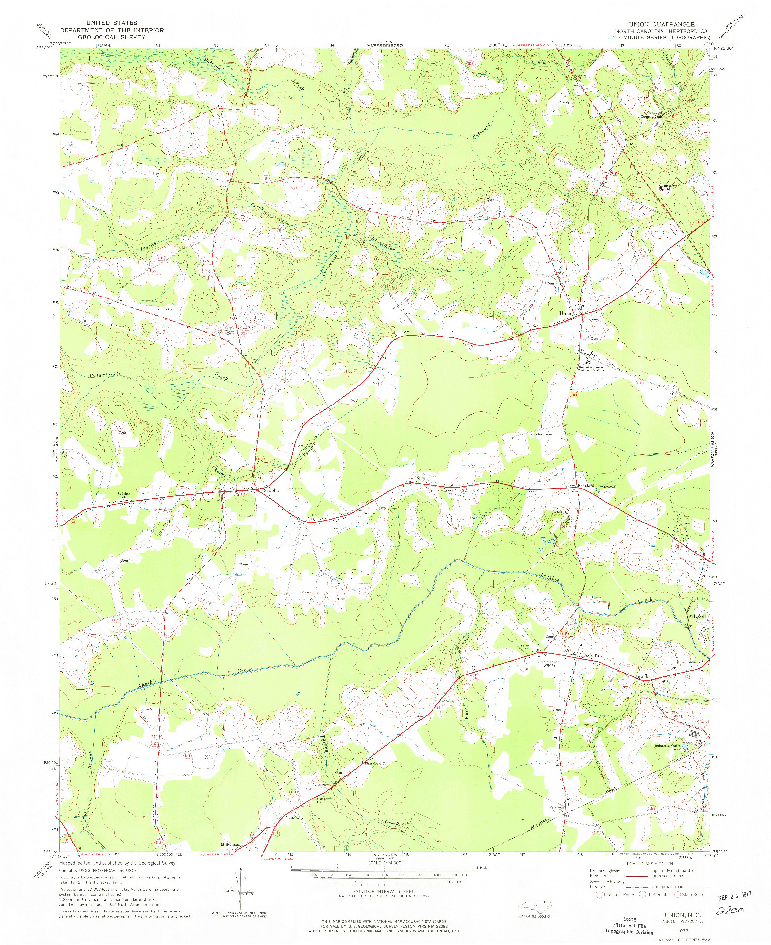 USGS 1:24000-SCALE QUADRANGLE FOR UNION, NC 1977