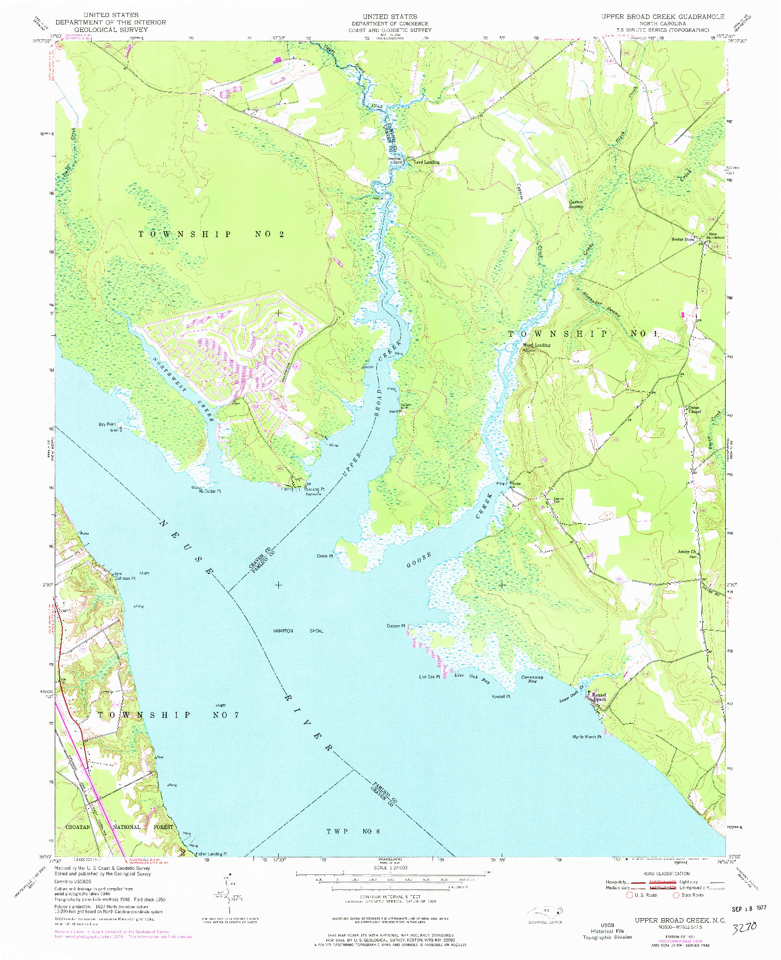 USGS 1:24000-SCALE QUADRANGLE FOR UPPER BROAD CREEK, NC 1951