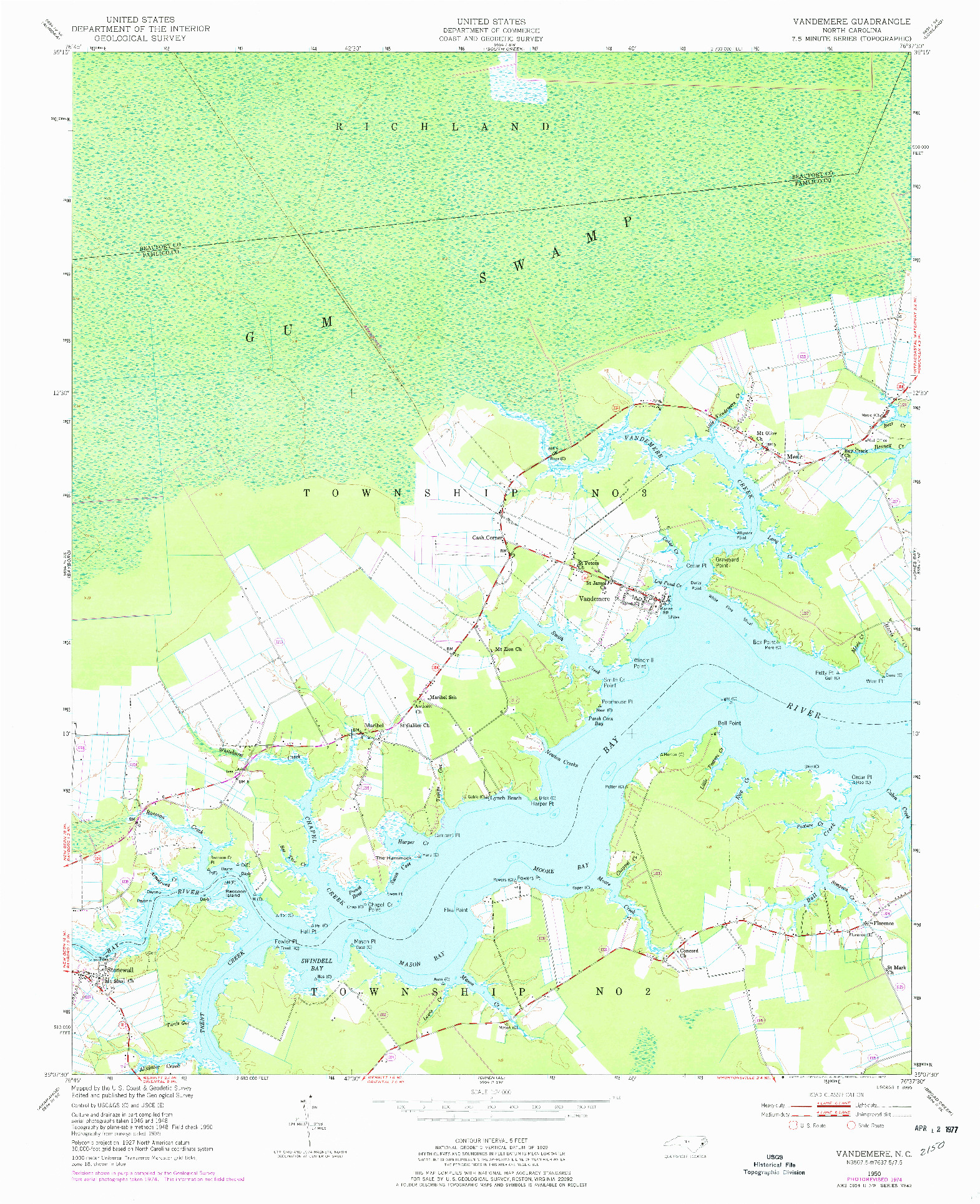 USGS 1:24000-SCALE QUADRANGLE FOR VANDEMERE, NC 1950