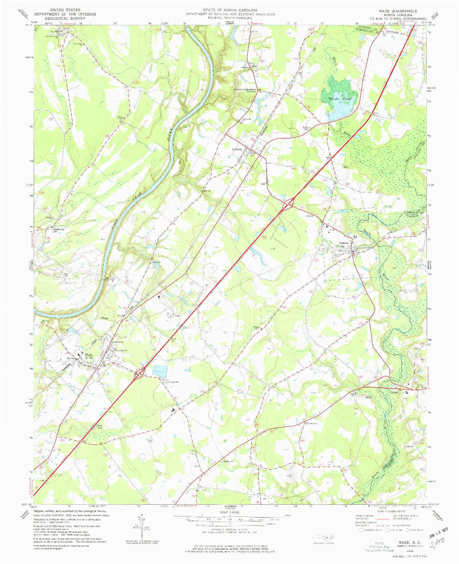 USGS 1:24000-SCALE QUADRANGLE FOR WADE, NC 1974