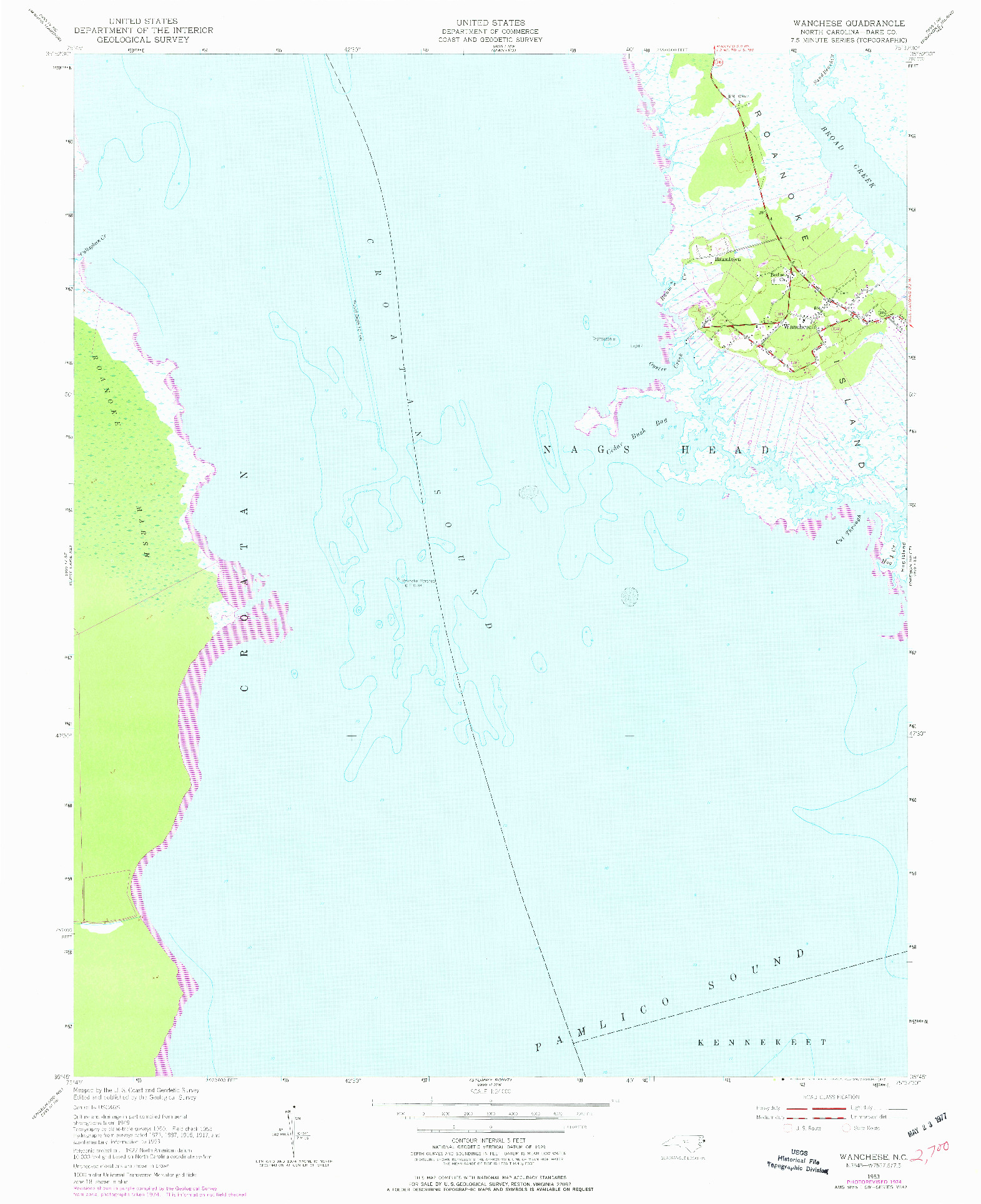 USGS 1:24000-SCALE QUADRANGLE FOR WANCHESE, NC 1953