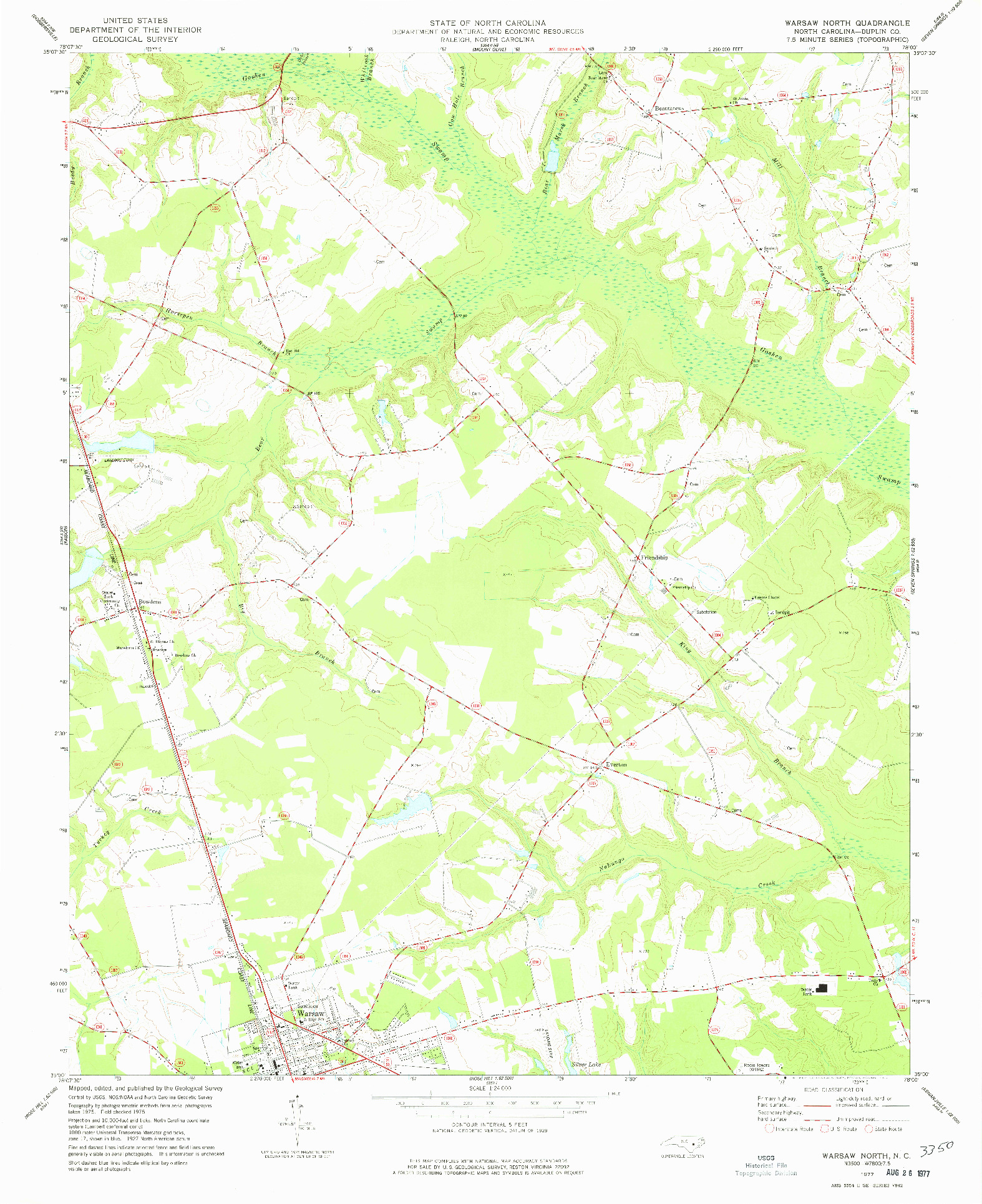 USGS 1:24000-SCALE QUADRANGLE FOR WARSAW NORTH, NC 1977