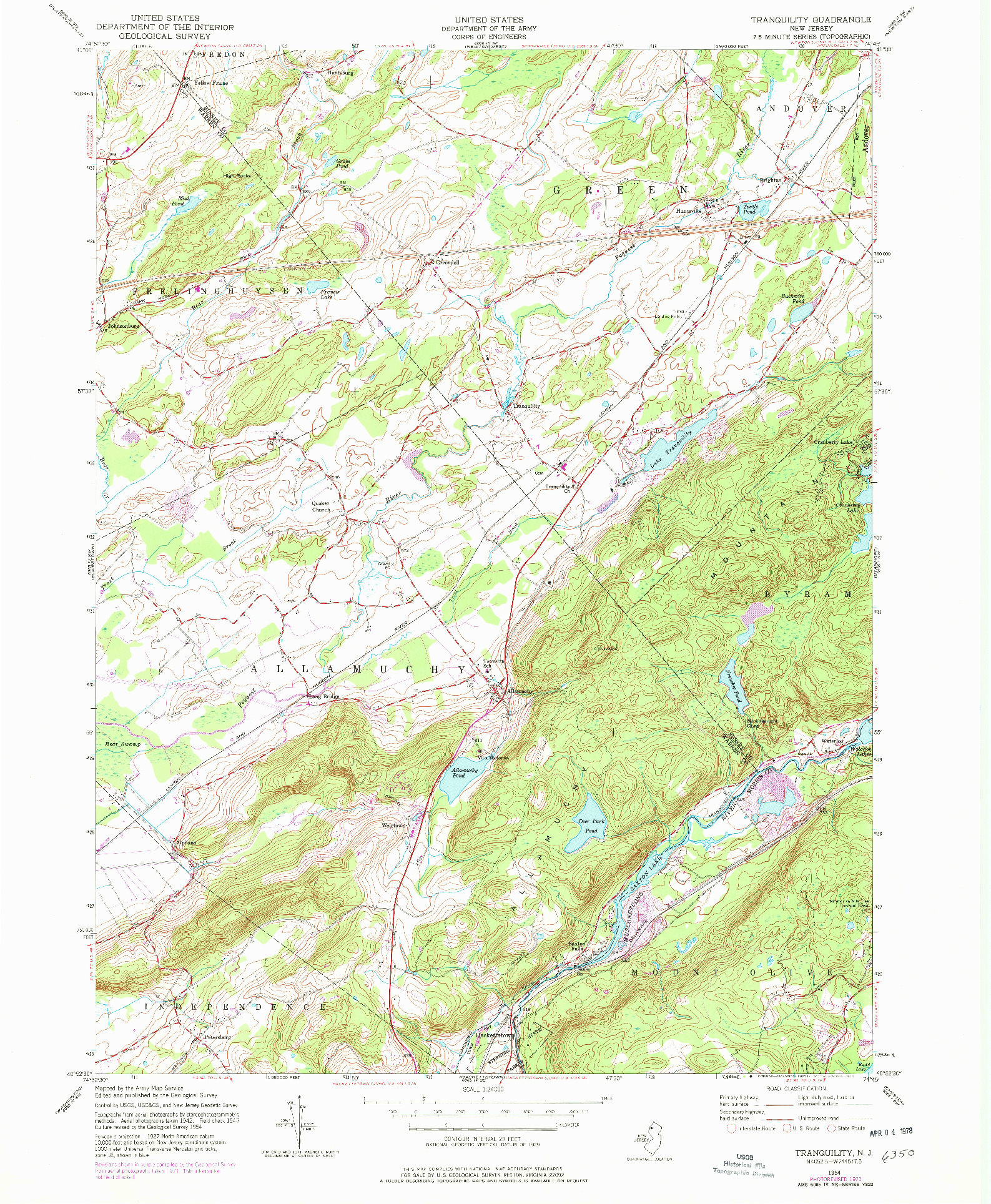 USGS 1:24000-SCALE QUADRANGLE FOR TRANQUILITY, NJ 1954