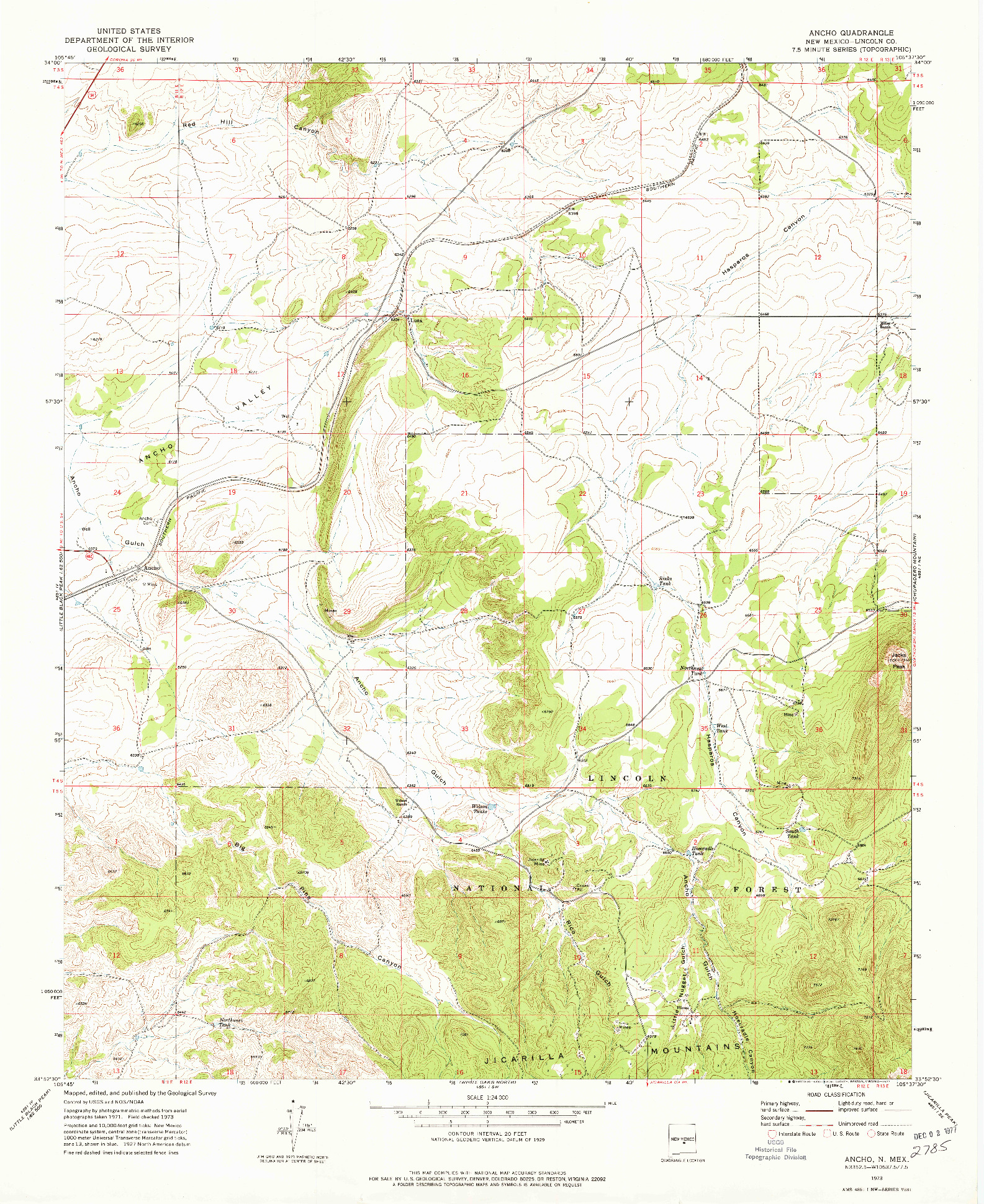 USGS 1:24000-SCALE QUADRANGLE FOR ANCHO, NM 1973