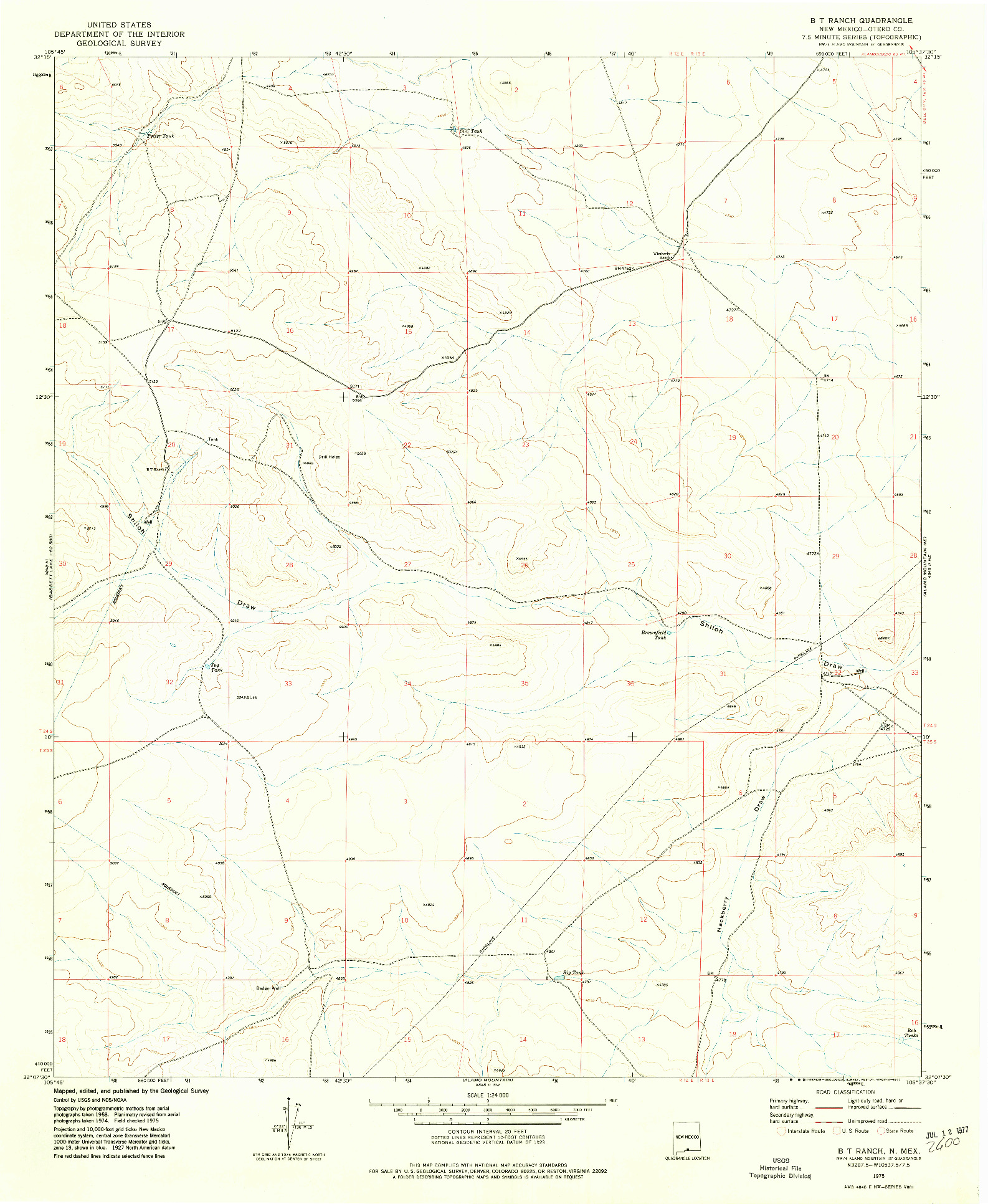 USGS 1:24000-SCALE QUADRANGLE FOR B T RANCH, NM 1975