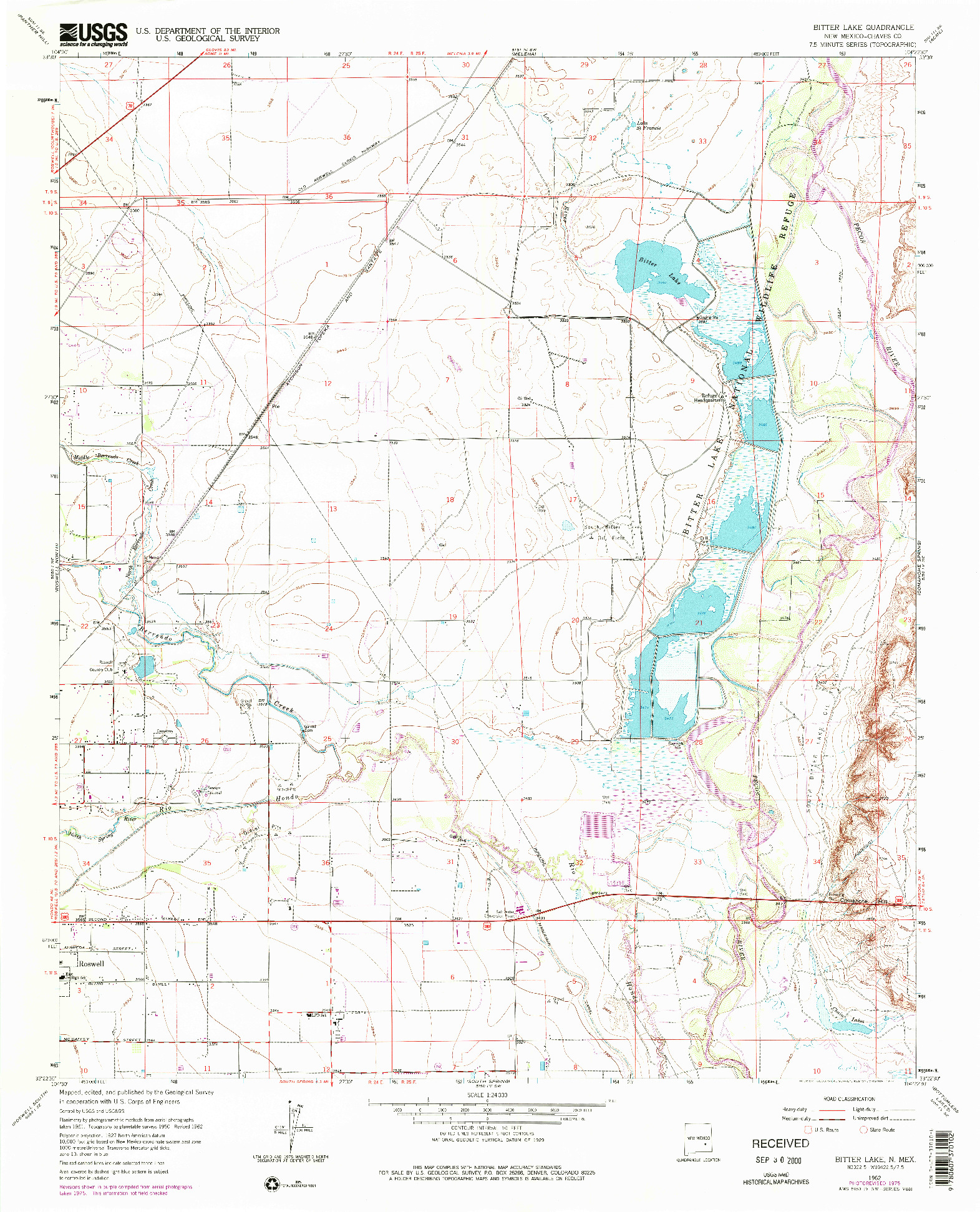 USGS 1:24000-SCALE QUADRANGLE FOR BITTER LAKE, NM 1962