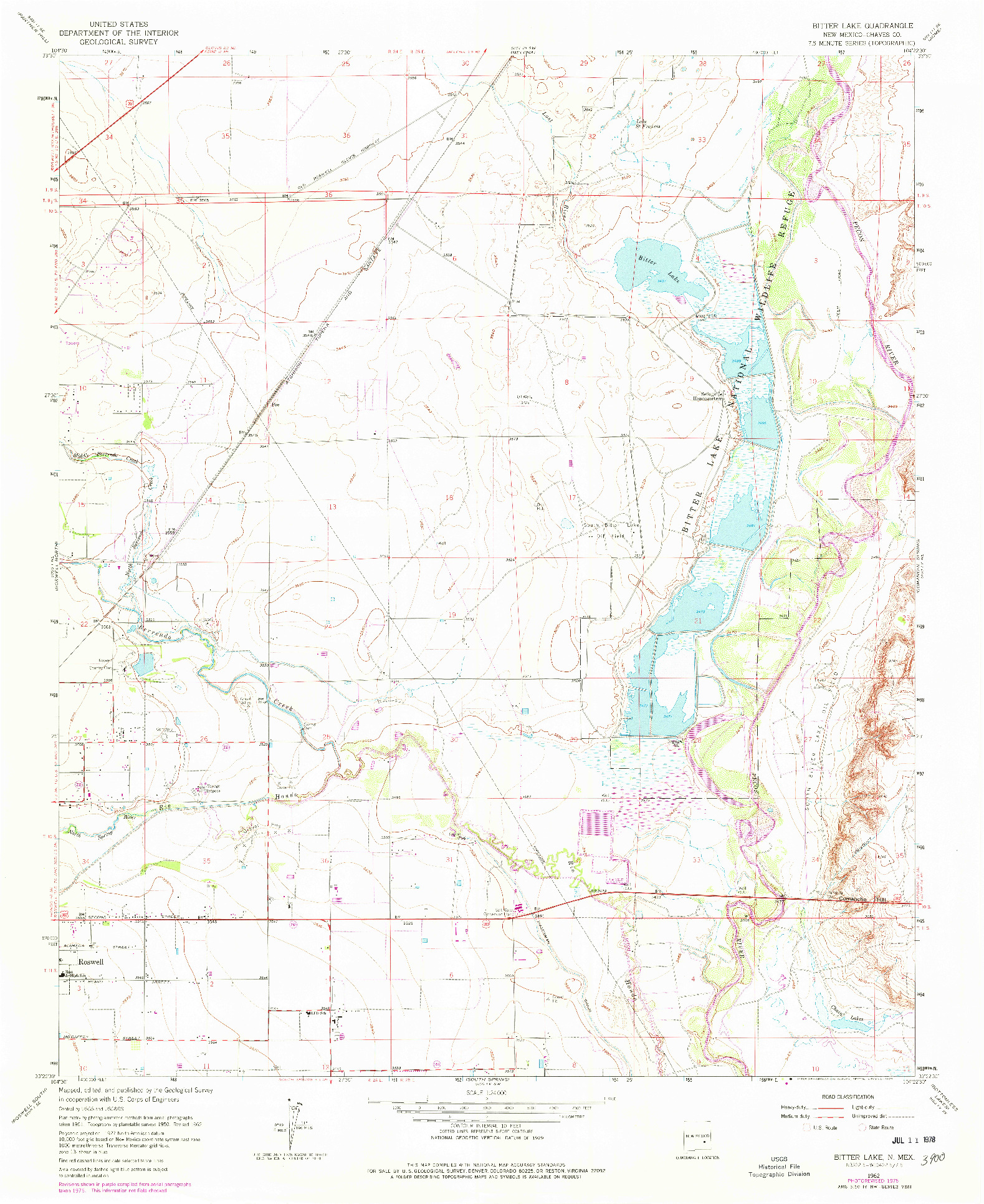 USGS 1:24000-SCALE QUADRANGLE FOR BITTER LAKE, NM 1962
