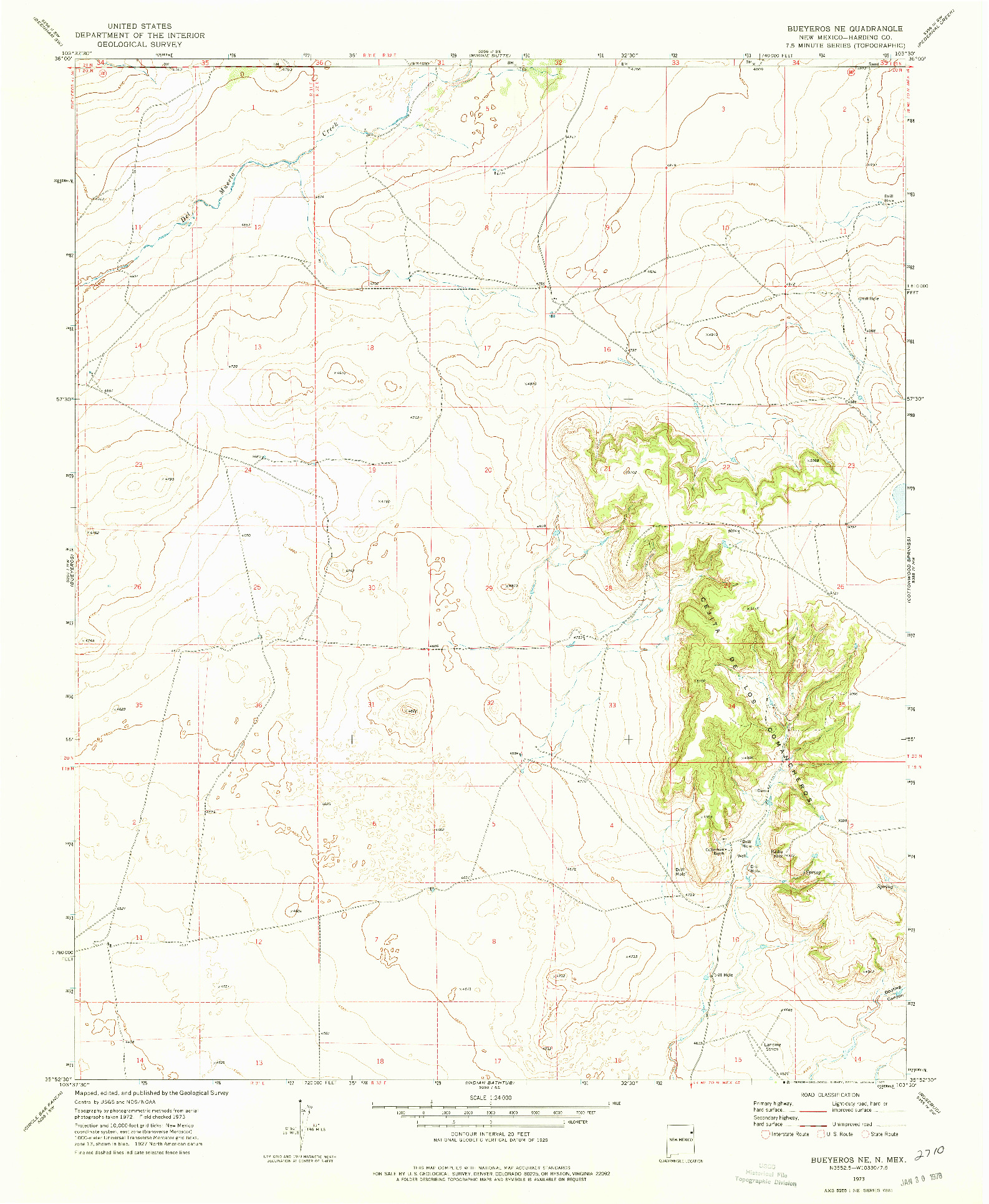 USGS 1:24000-SCALE QUADRANGLE FOR BUEYEROS NE, NM 1973