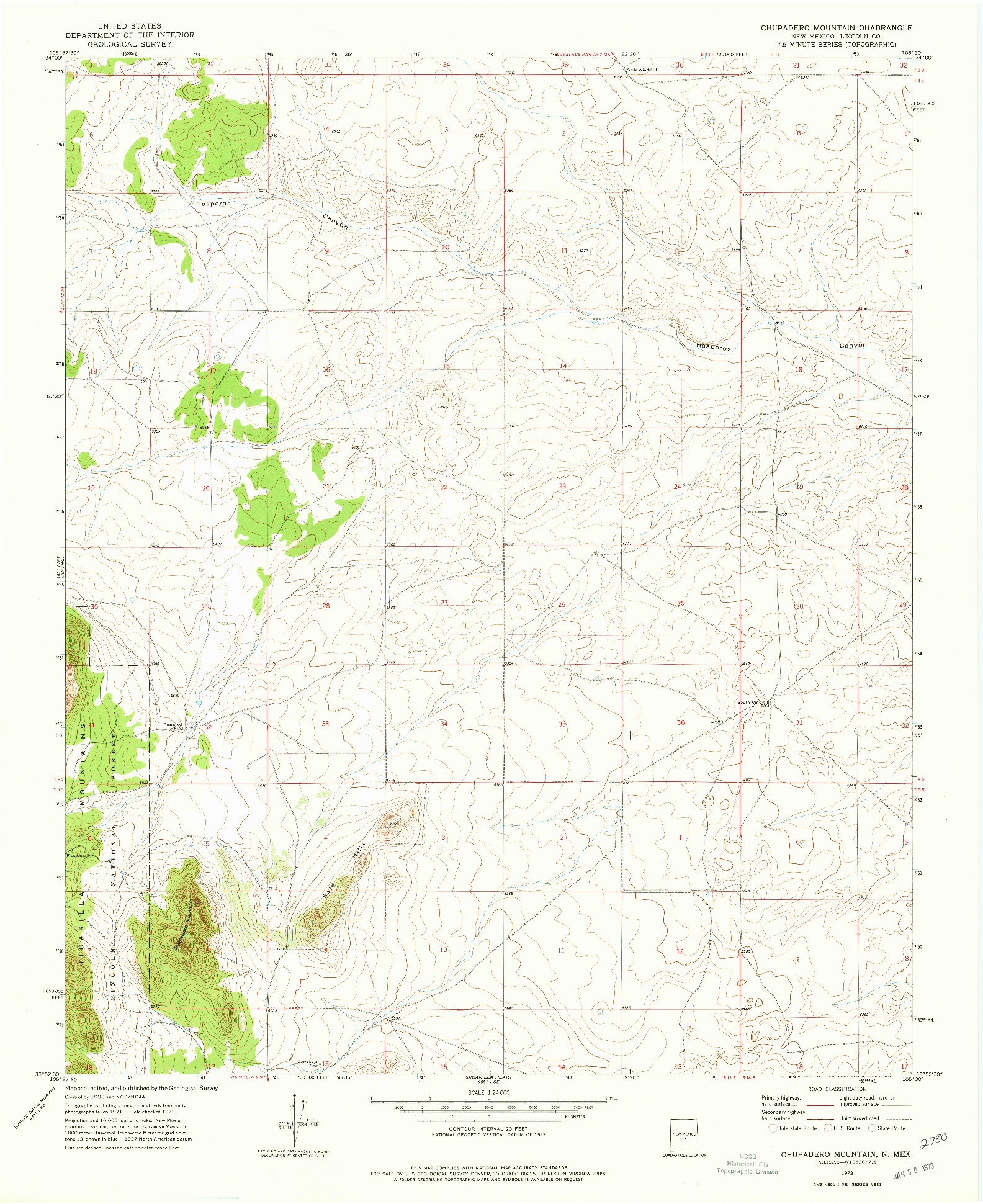 USGS 1:24000-SCALE QUADRANGLE FOR CHUPADERO MOUNTAIN, NM 1973