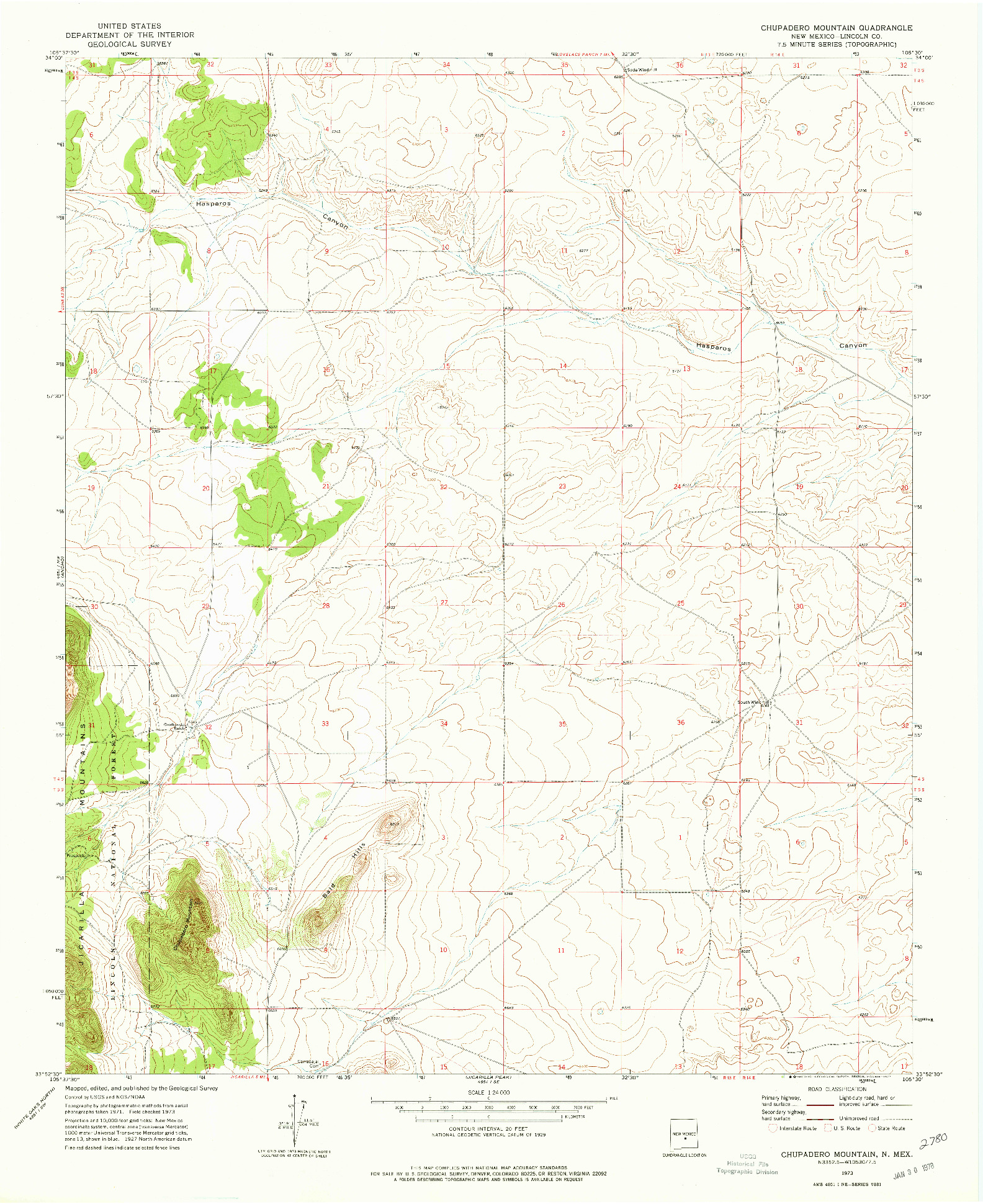 USGS 1:24000-SCALE QUADRANGLE FOR CHUPADERO MOUNTAIN, NM 1973