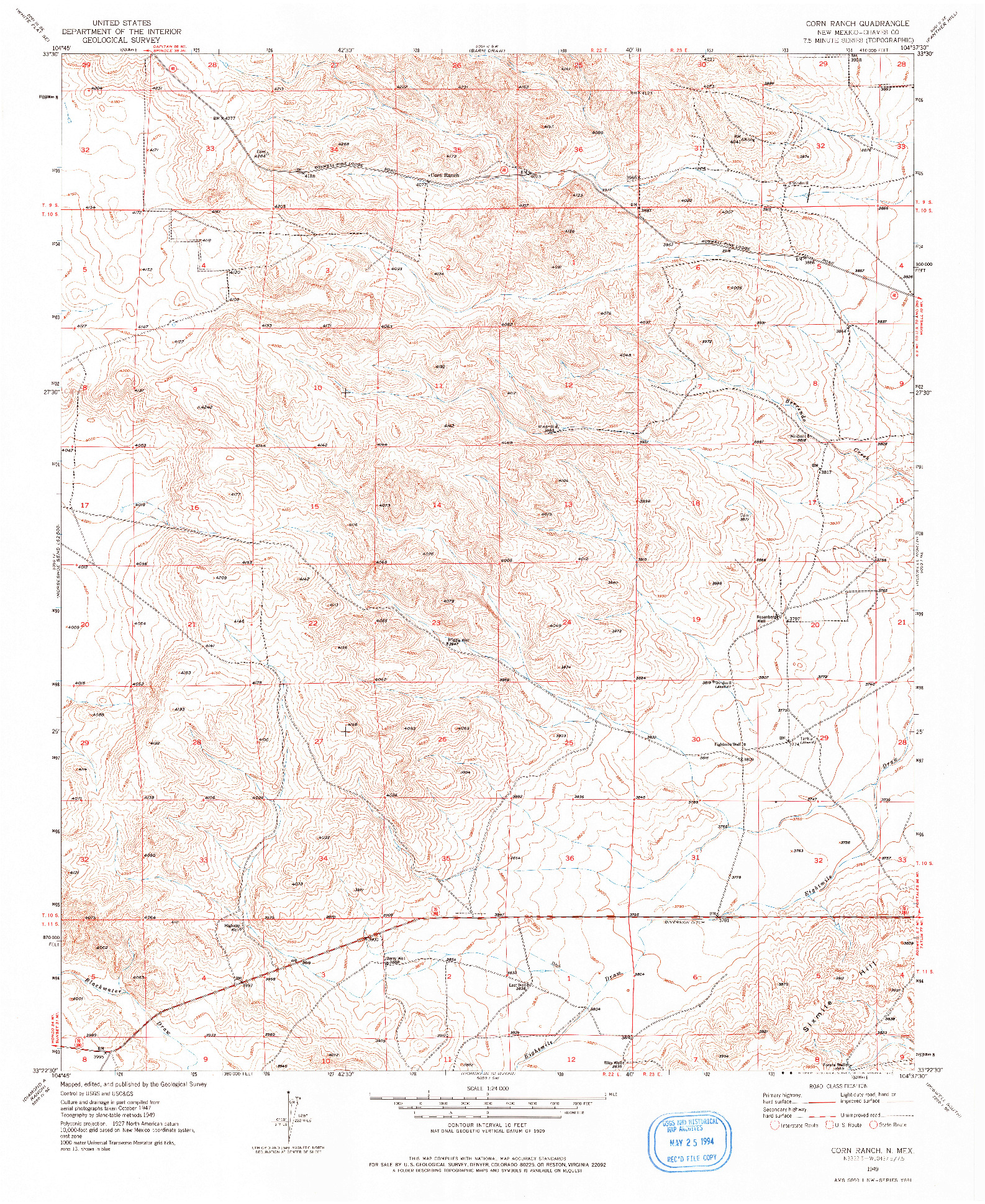 USGS 1:24000-SCALE QUADRANGLE FOR CORN RANCH, NM 1949