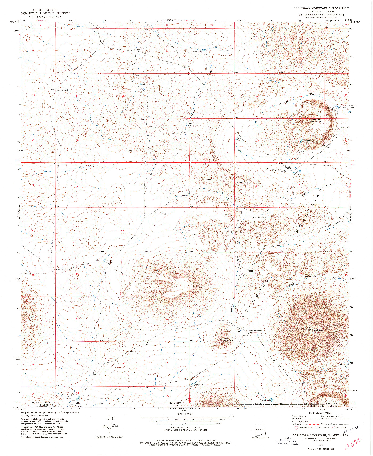 USGS 1:24000-SCALE QUADRANGLE FOR CORNUDAS MOUNTAIN, NM 1975
