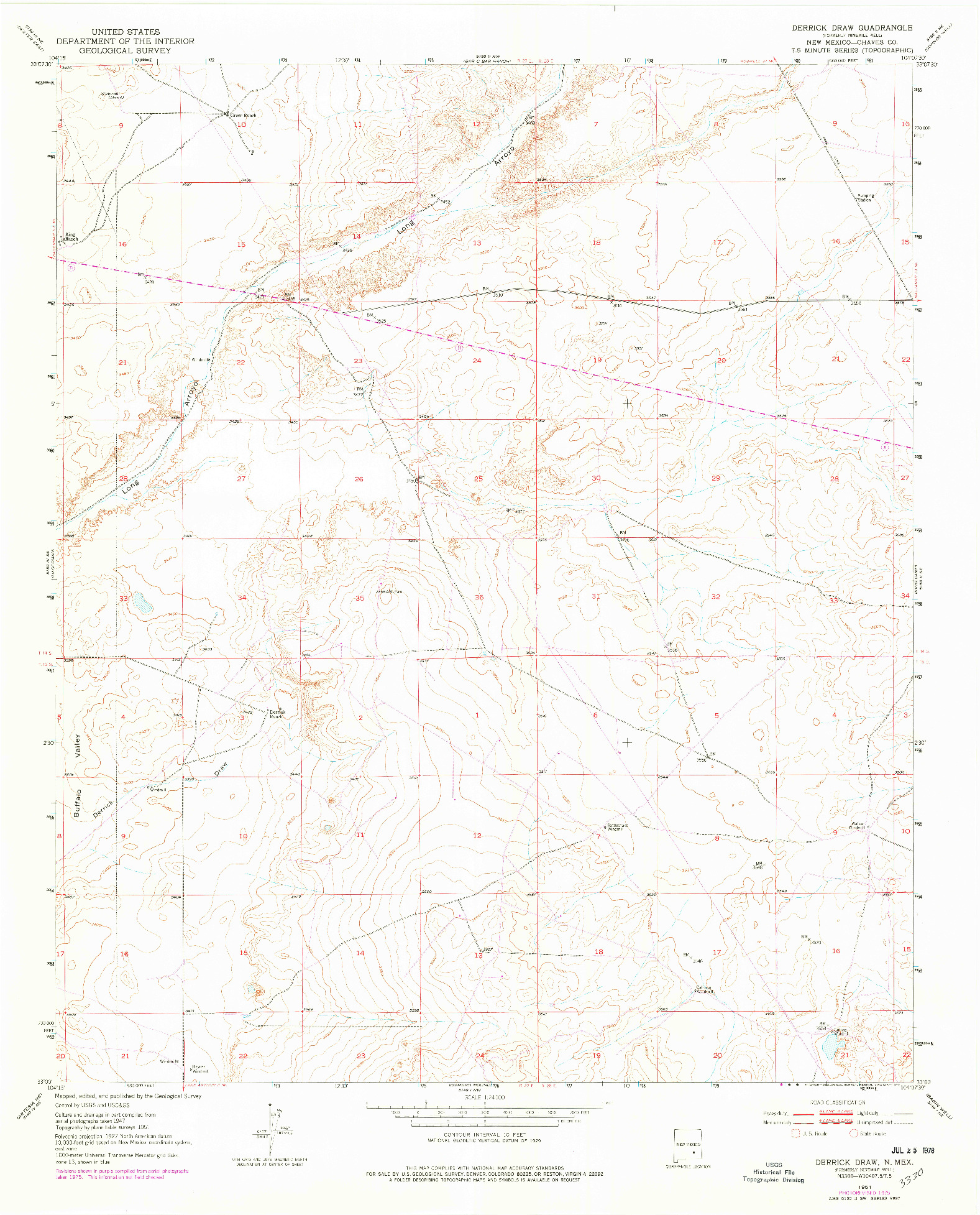 USGS 1:24000-SCALE QUADRANGLE FOR DERRICK DRAW, NM 1951