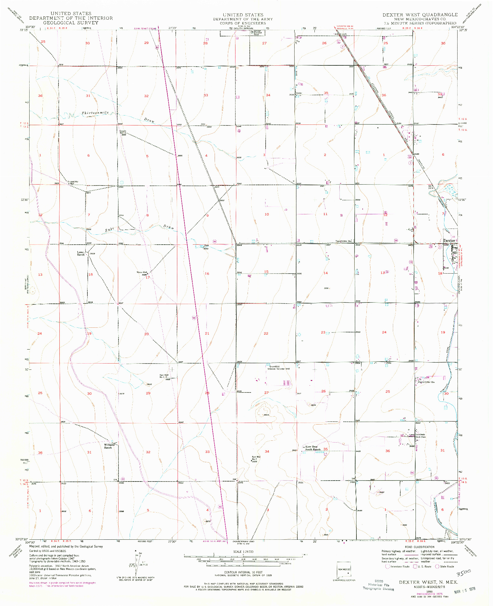 USGS 1:24000-SCALE QUADRANGLE FOR DEXTER WEST, NM 1950
