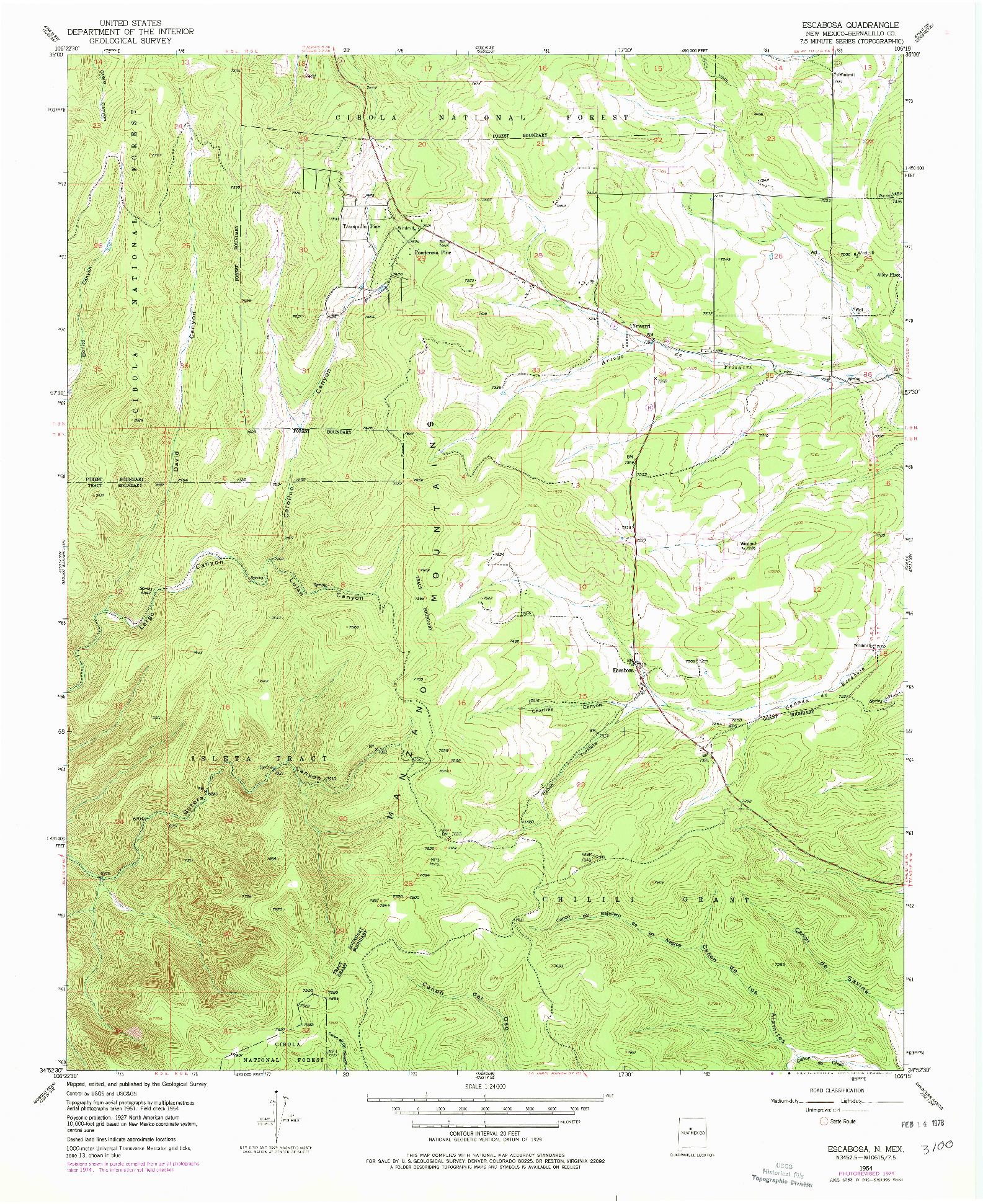 USGS 1:24000-SCALE QUADRANGLE FOR ESCABOSA, NM 1954