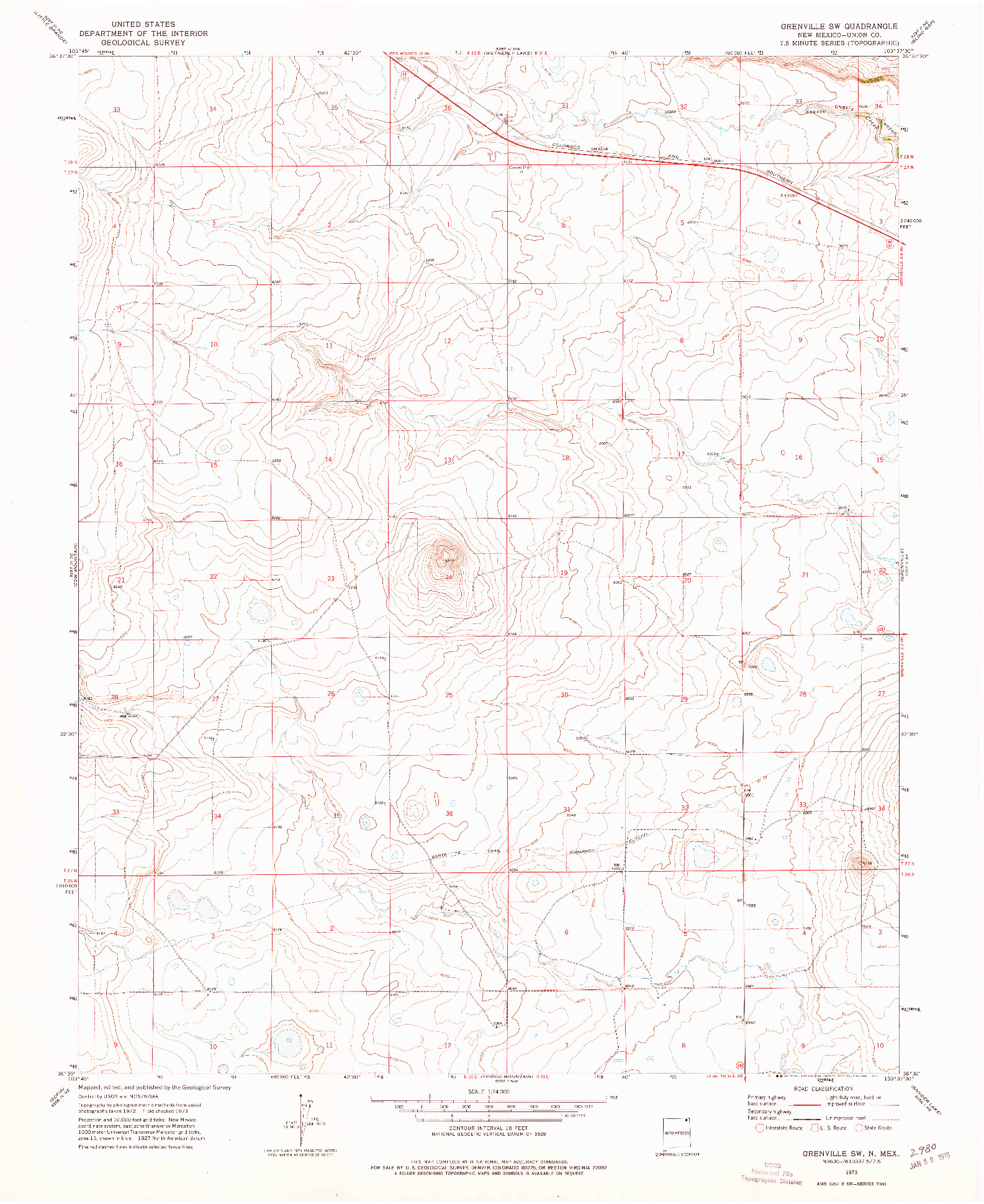 USGS 1:24000-SCALE QUADRANGLE FOR GRENVILLE SW, NM 1973