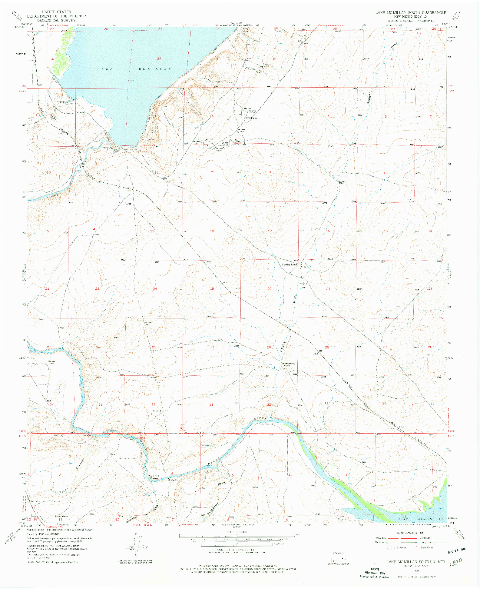 USGS 1:24000-SCALE QUADRANGLE FOR LAKE MC MILLAN SOUTH, NM 1955
