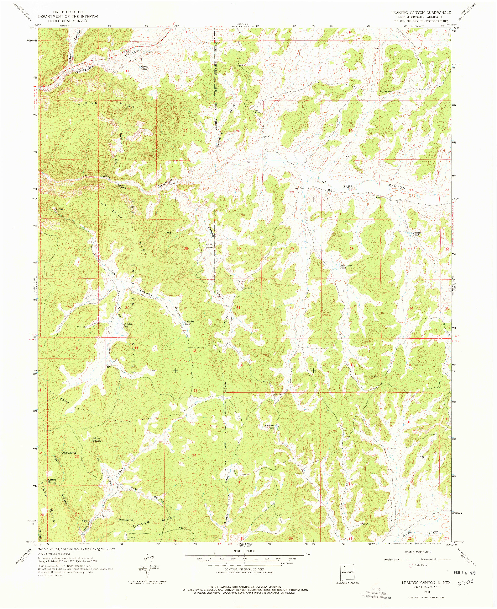 USGS 1:24000-SCALE QUADRANGLE FOR LEANDRO CANYON, NM 1963