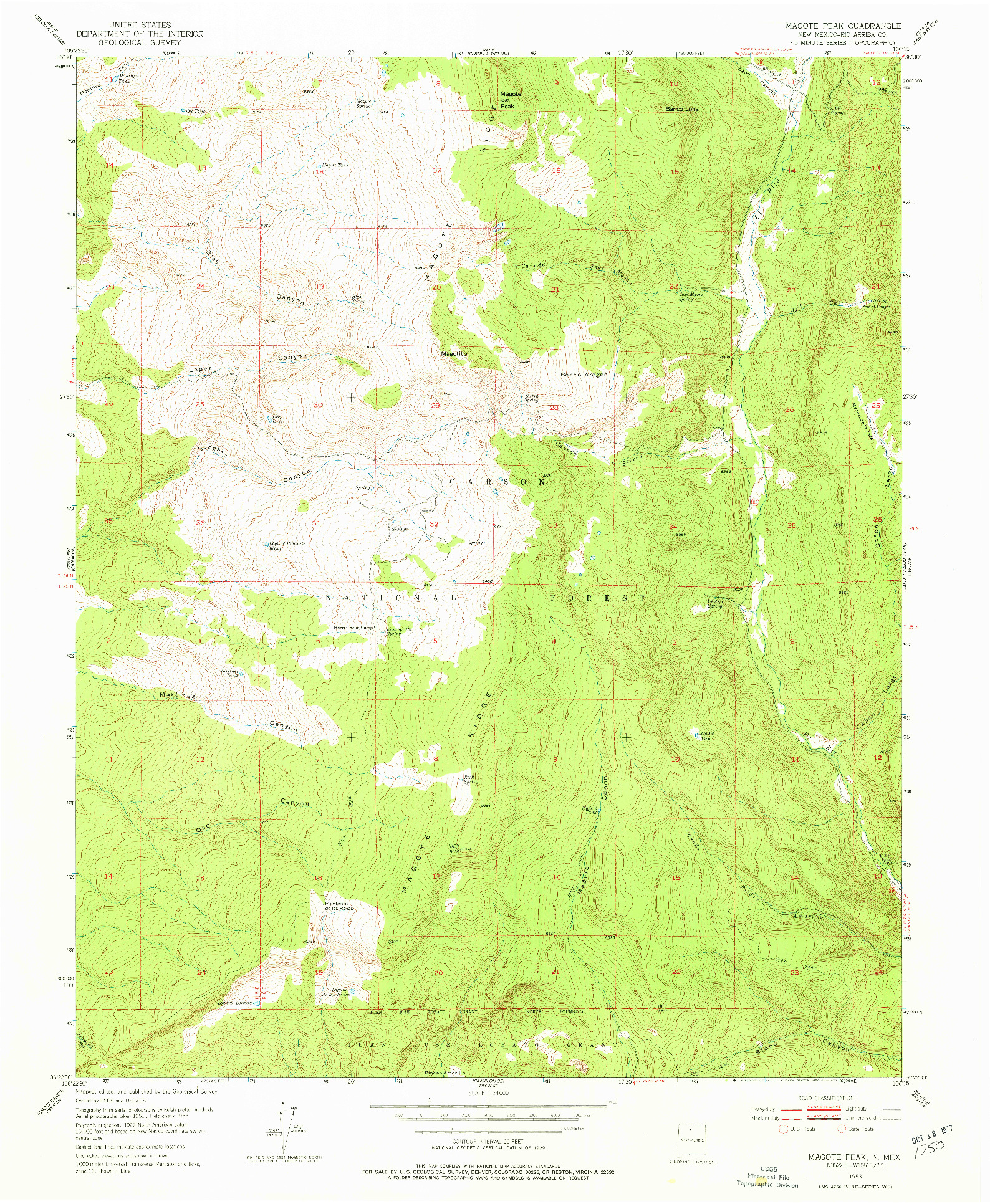 USGS 1:24000-SCALE QUADRANGLE FOR MAGOTE PEAK, NM 1953
