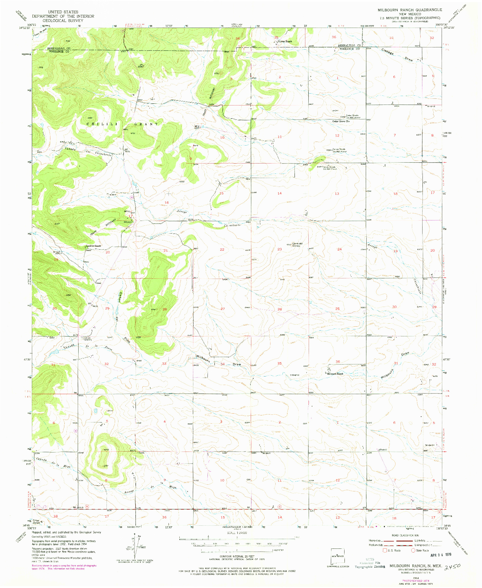 USGS 1:24000-SCALE QUADRANGLE FOR MILBOURN RANCH, NM 1954