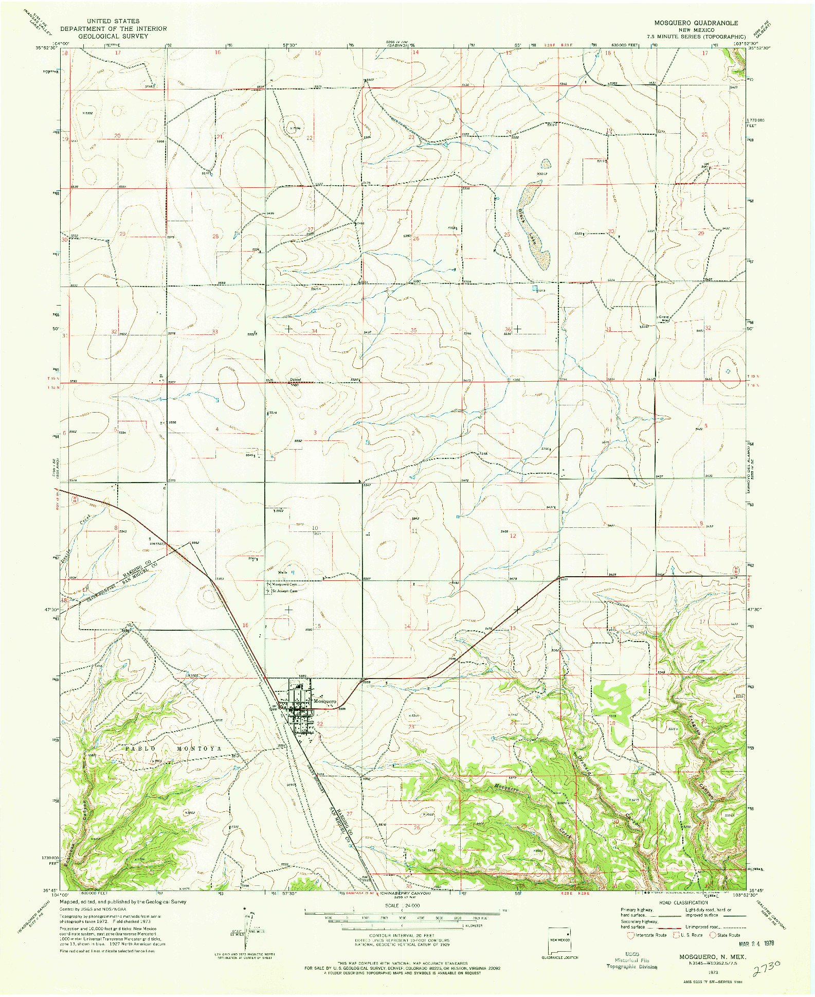 USGS 1:24000-SCALE QUADRANGLE FOR MOSQUERO, NM 1973