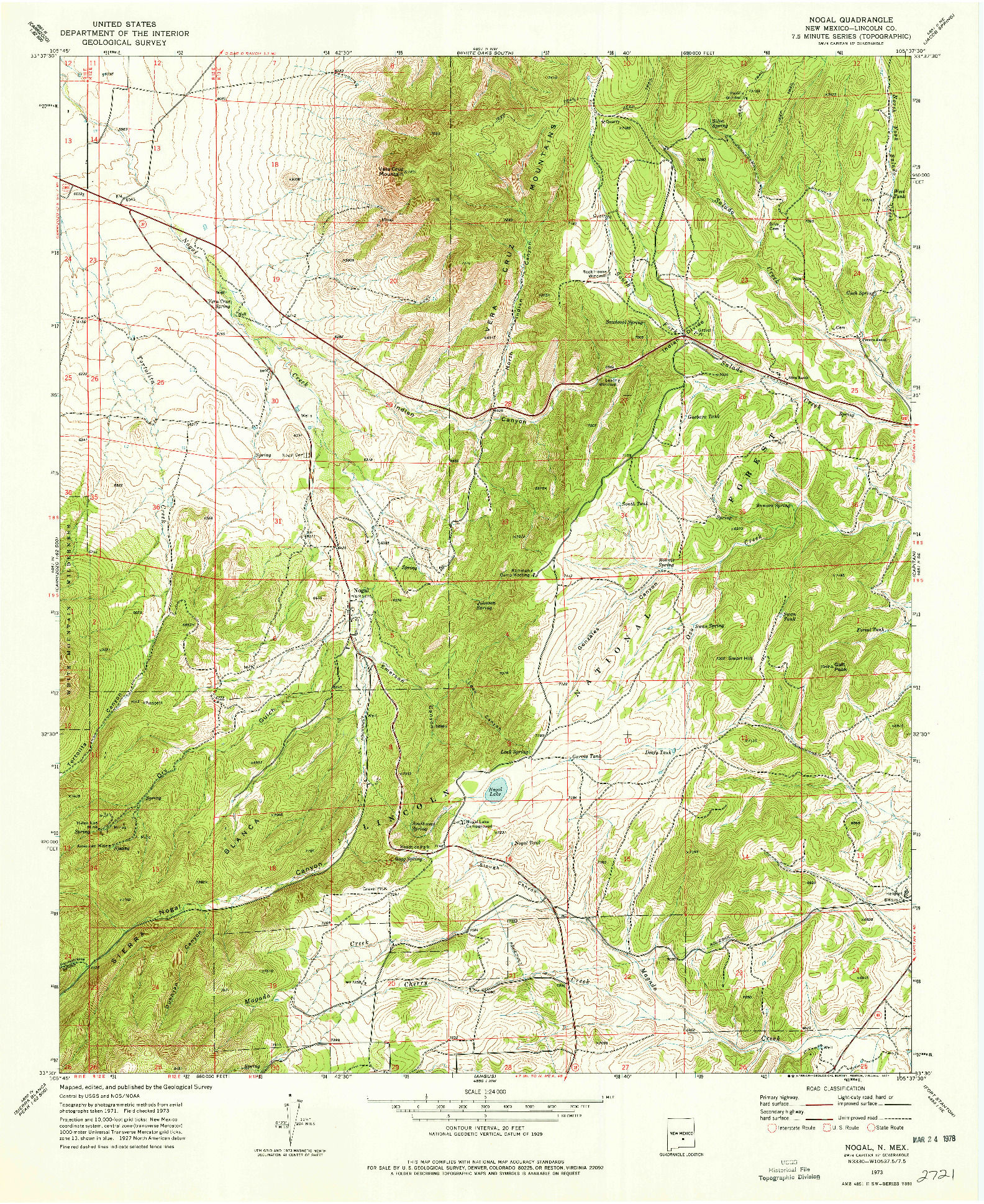 USGS 1:24000-SCALE QUADRANGLE FOR NOGAL, NM 1973