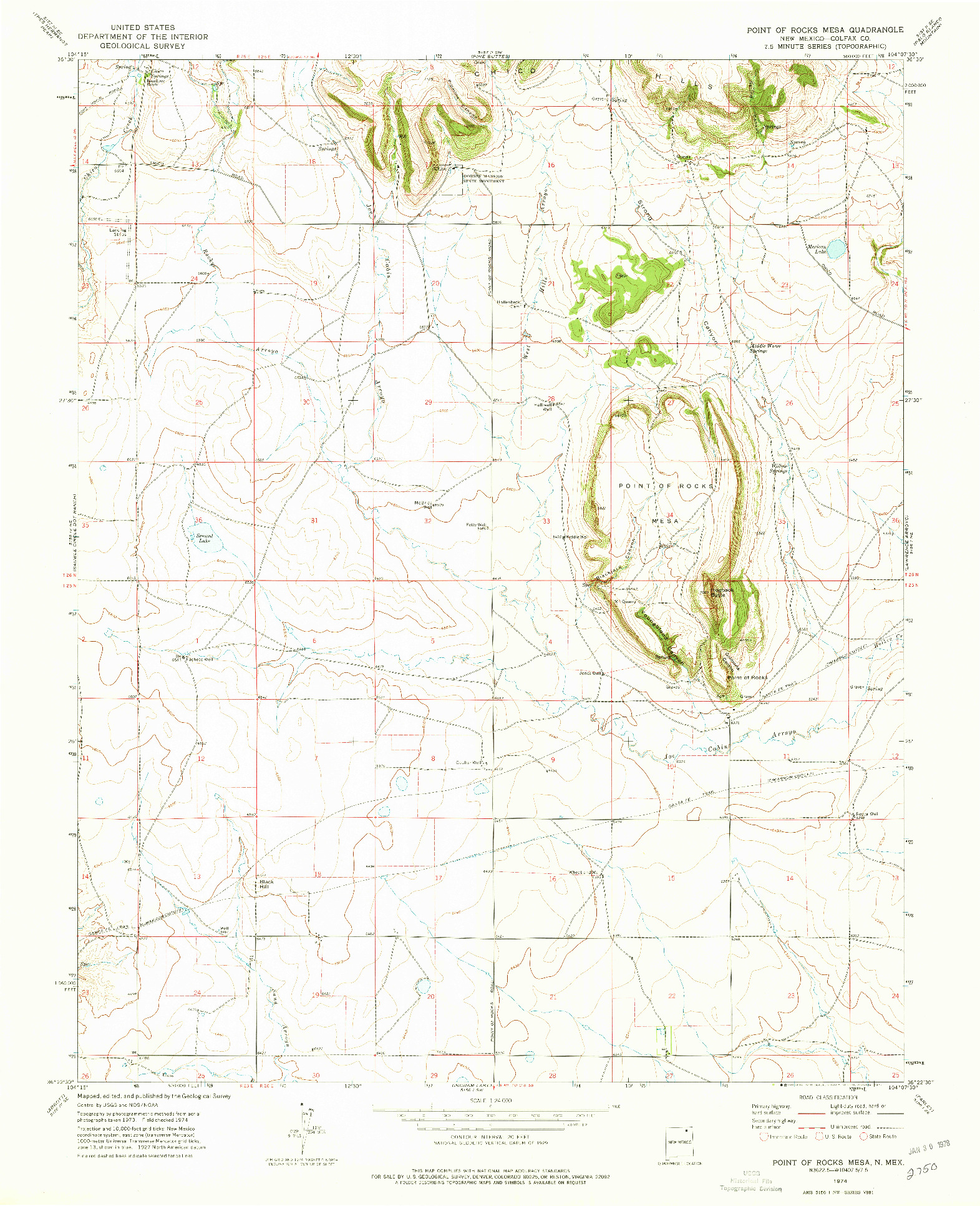 USGS 1:24000-SCALE QUADRANGLE FOR POINT OF ROCKS MESA, NM 1974
