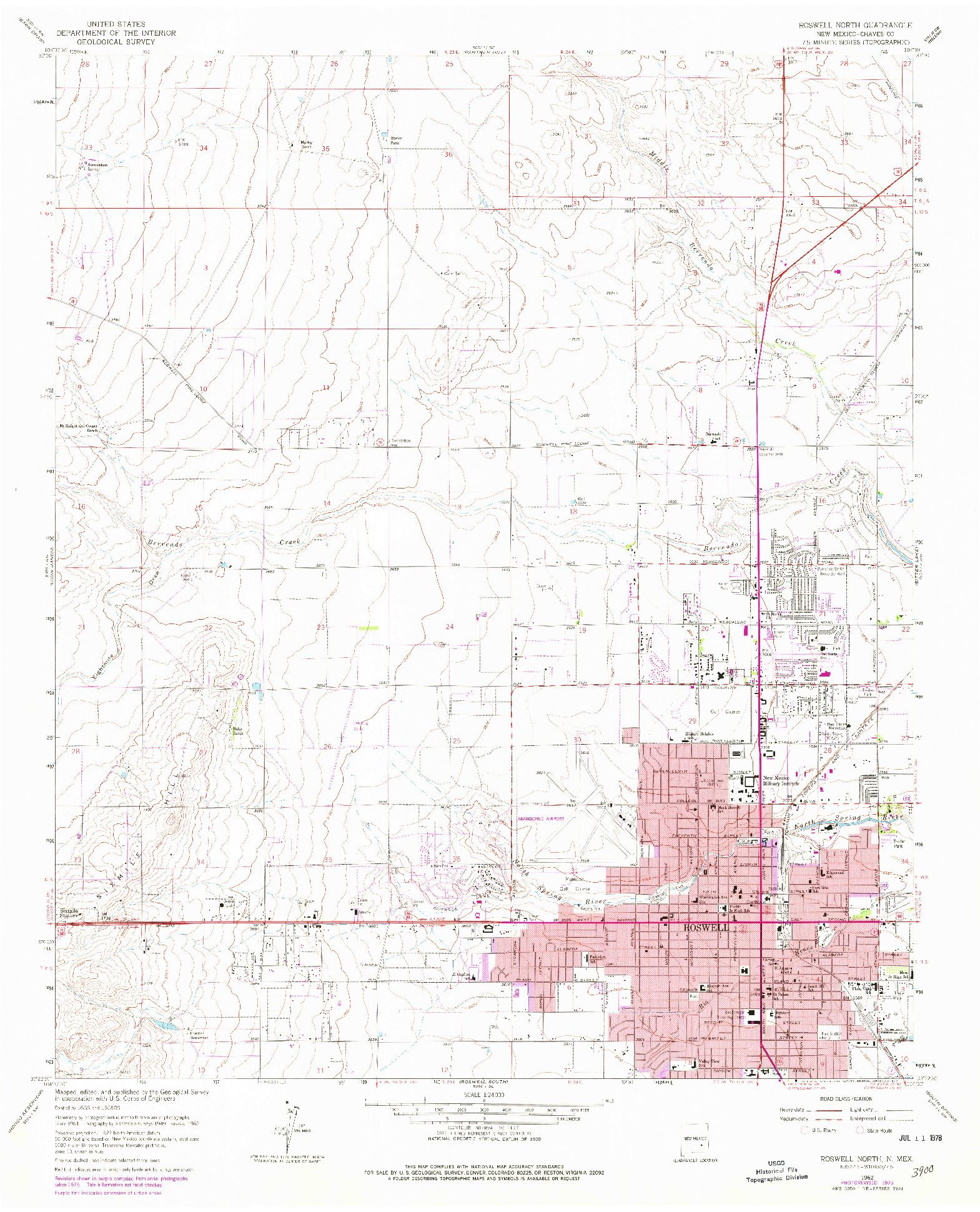 USGS 1:24000-SCALE QUADRANGLE FOR ROSWELL NORTH, NM 1962