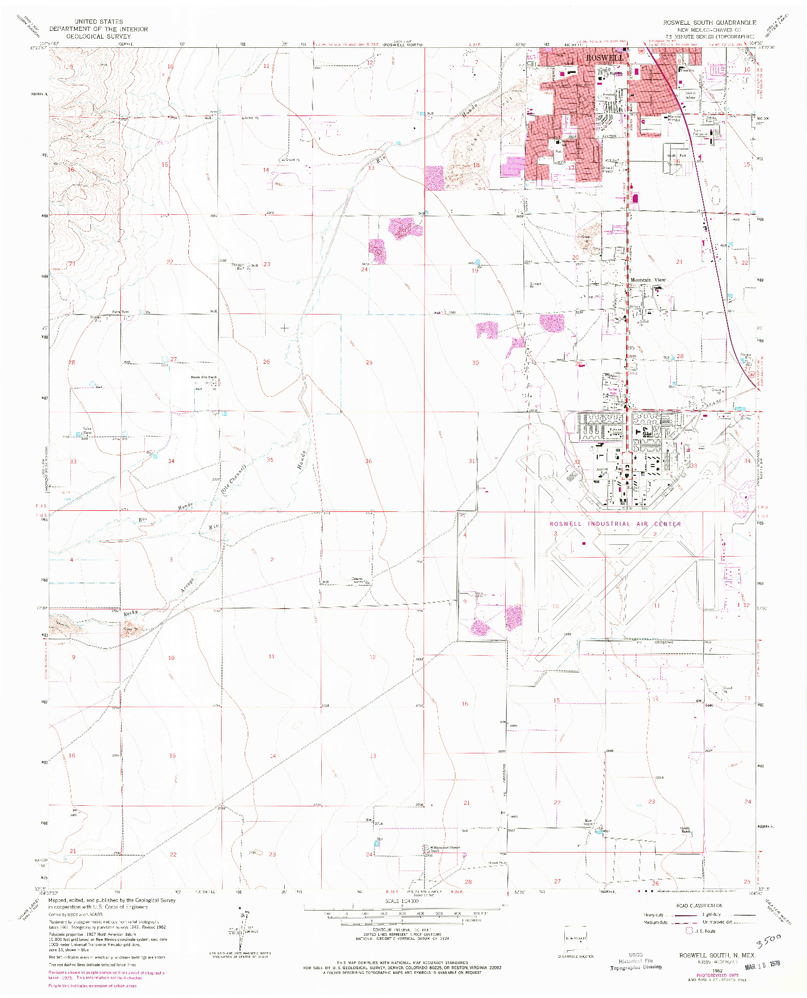 USGS 1:24000-SCALE QUADRANGLE FOR ROSWELL SOUTH, NM 1962