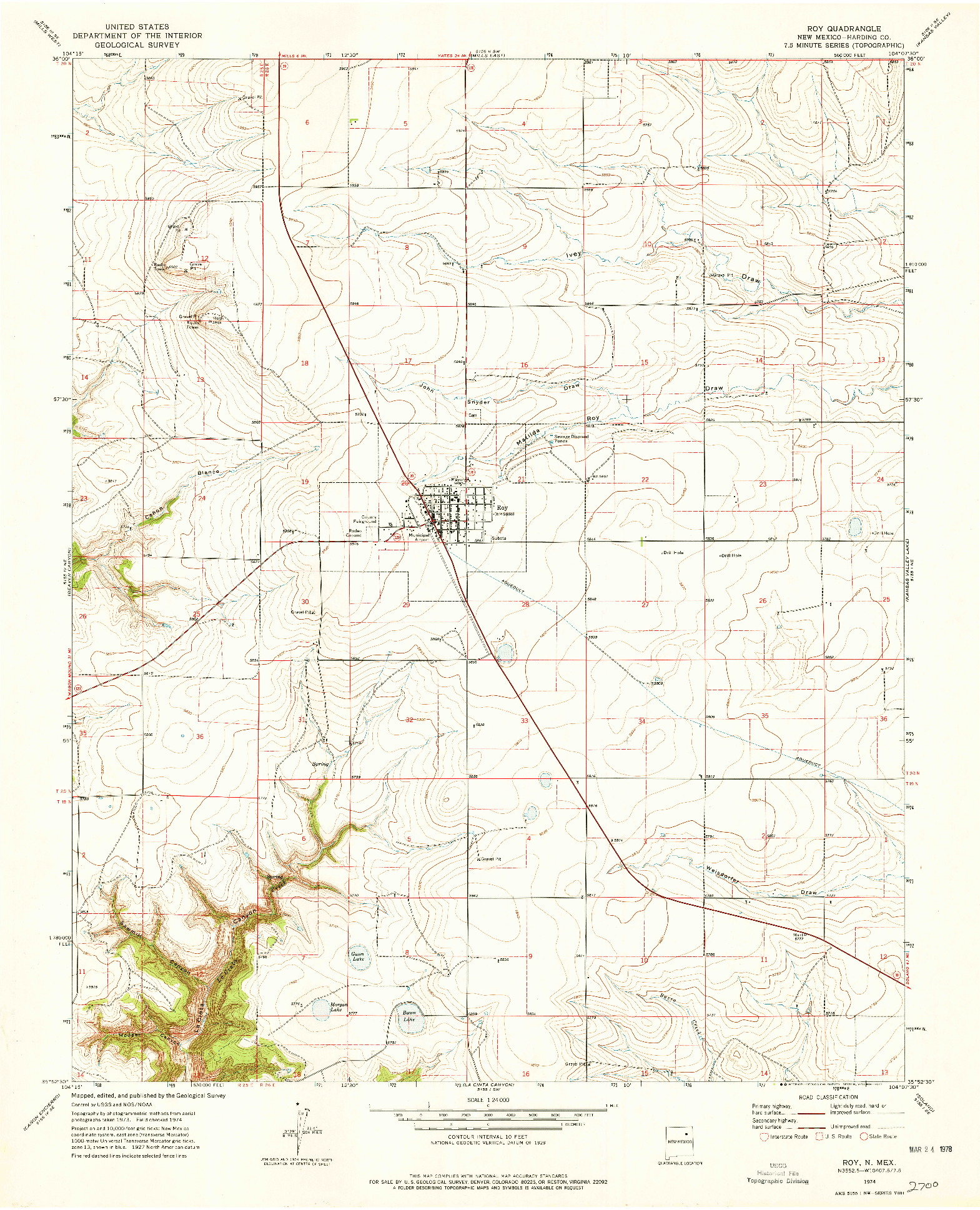 USGS 1:24000-SCALE QUADRANGLE FOR ROY, NM 1974