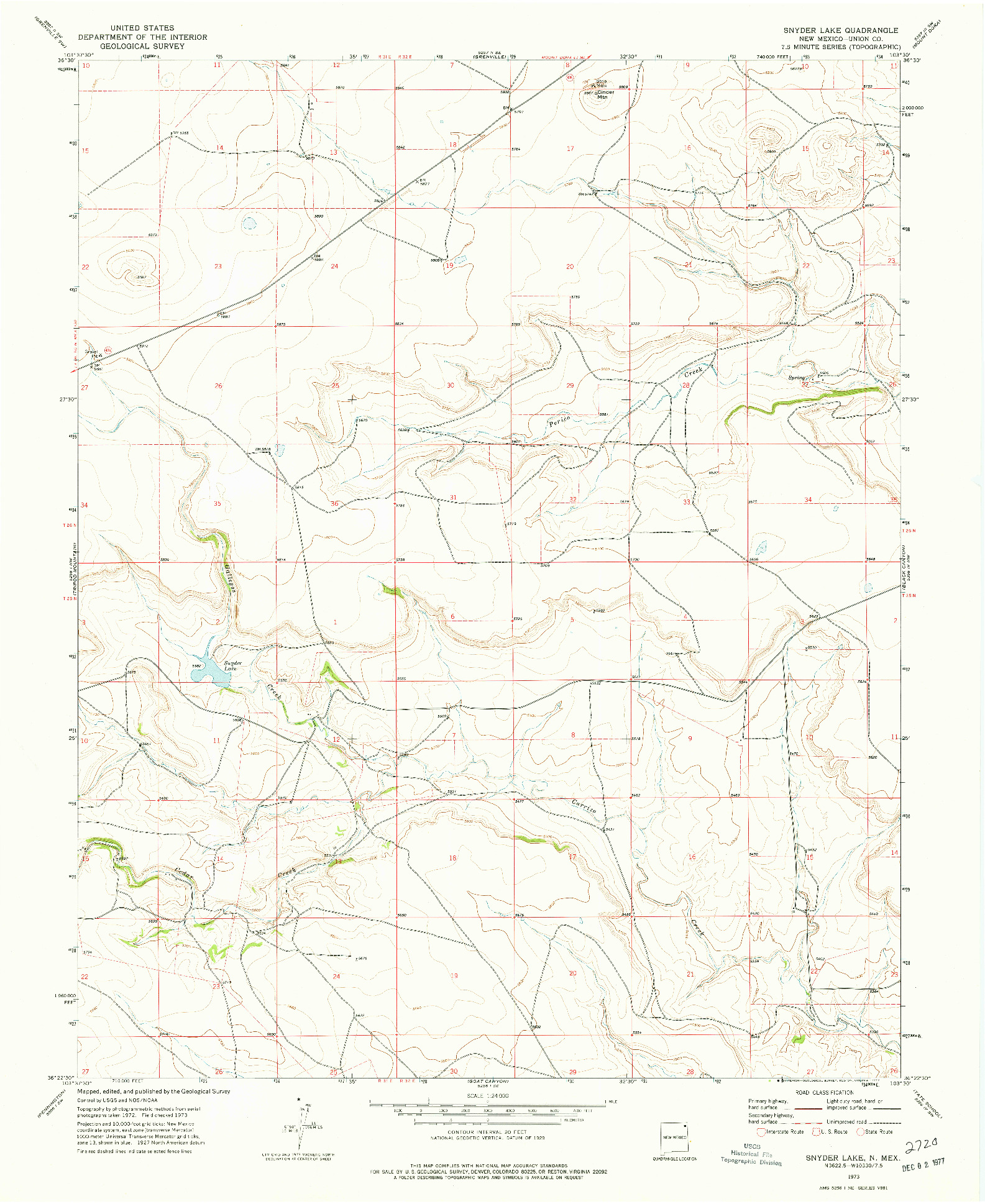 USGS 1:24000-SCALE QUADRANGLE FOR SNYDER LAKE, NM 1973