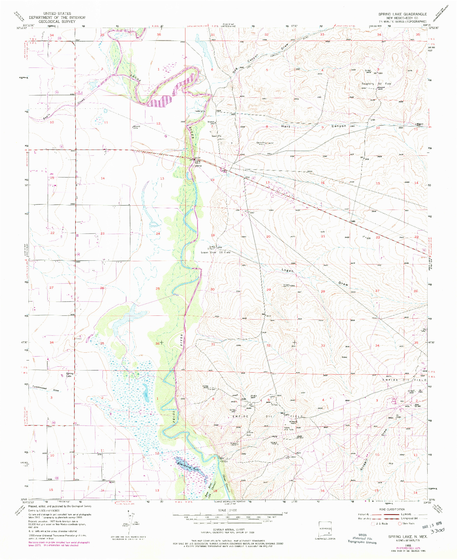 USGS 1:24000-SCALE QUADRANGLE FOR SPRING LAKE, NM 1955