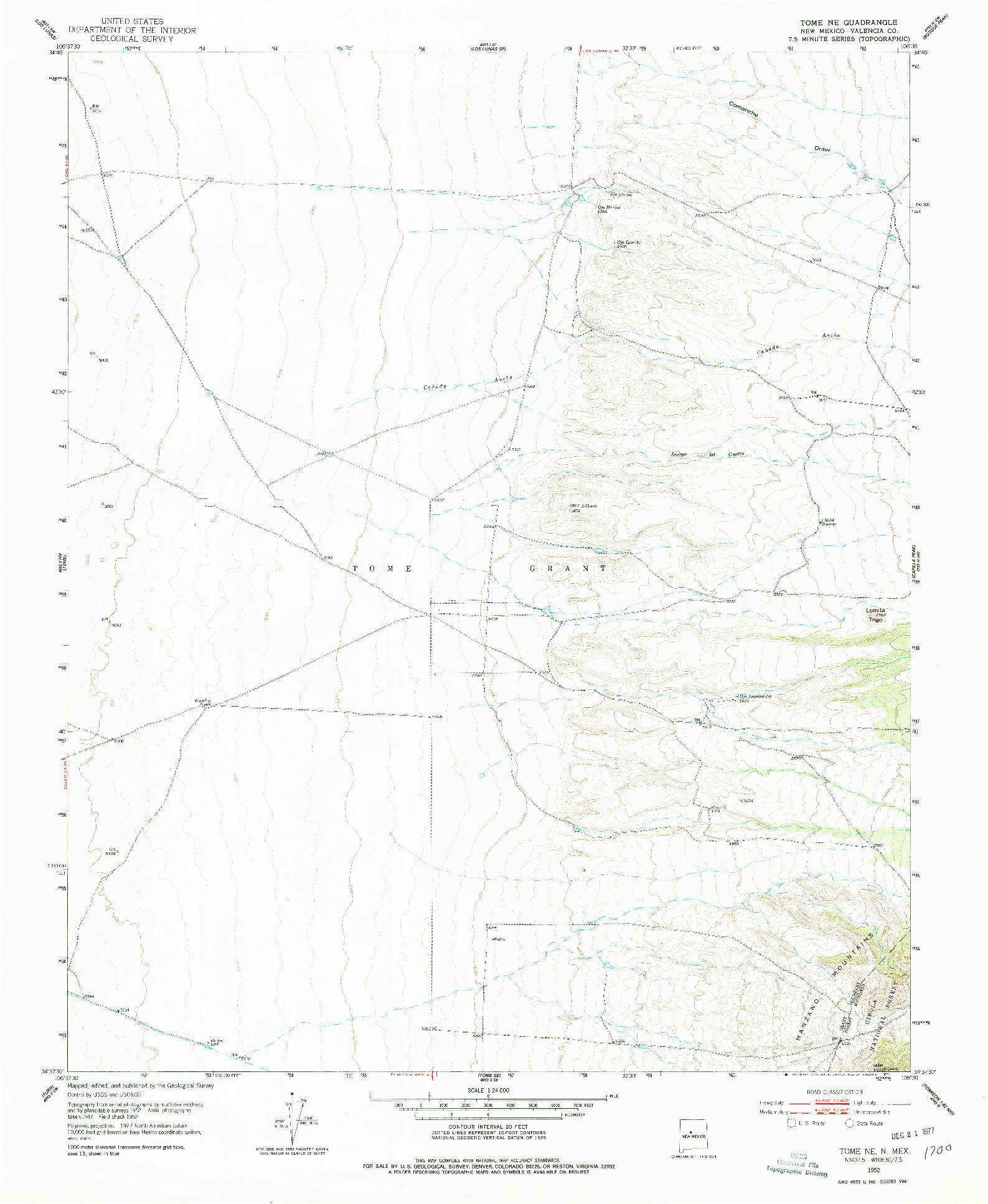 USGS 1:24000-SCALE QUADRANGLE FOR TOME NE, NM 1952