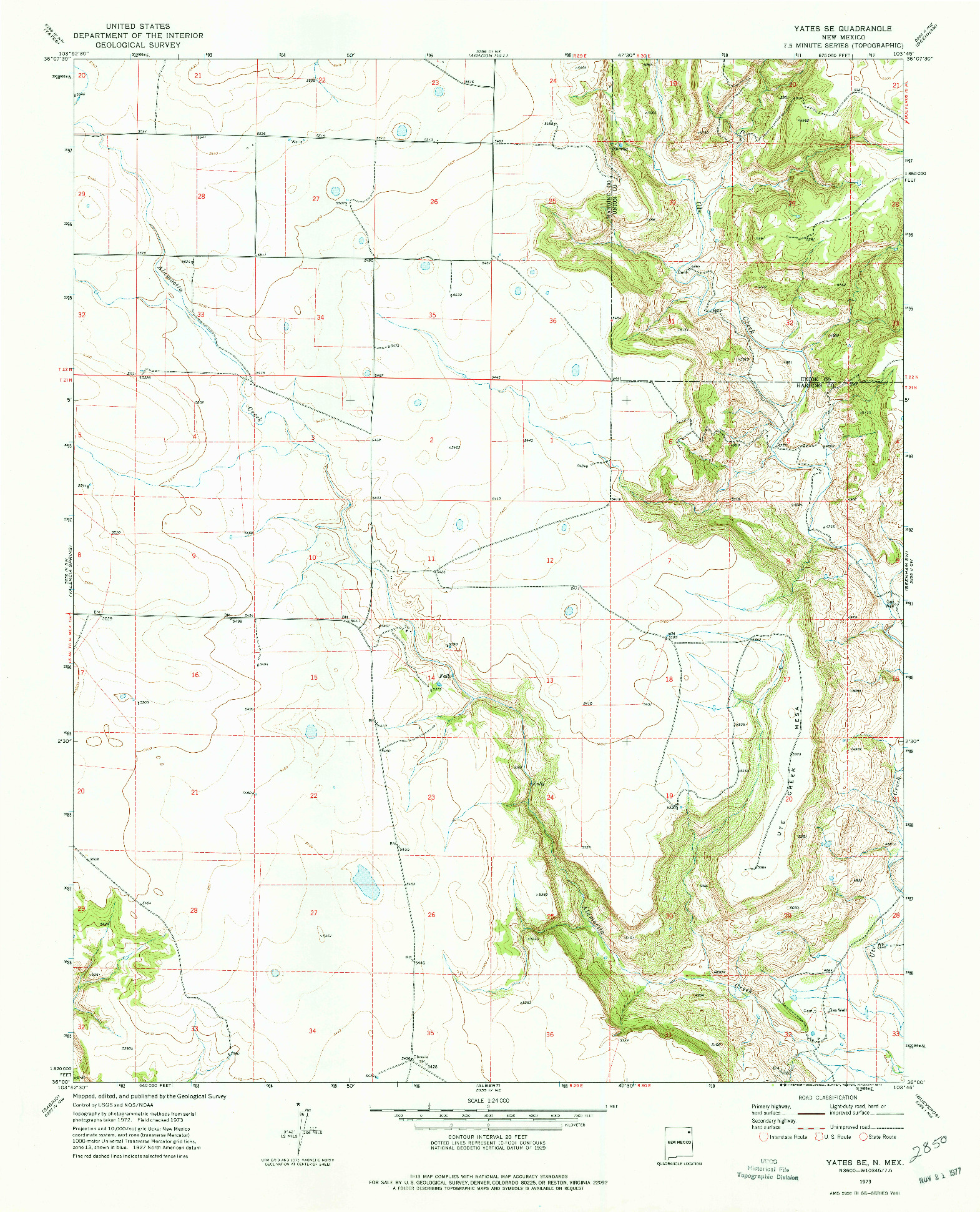 USGS 1:24000-SCALE QUADRANGLE FOR YATES SE, NM 1973