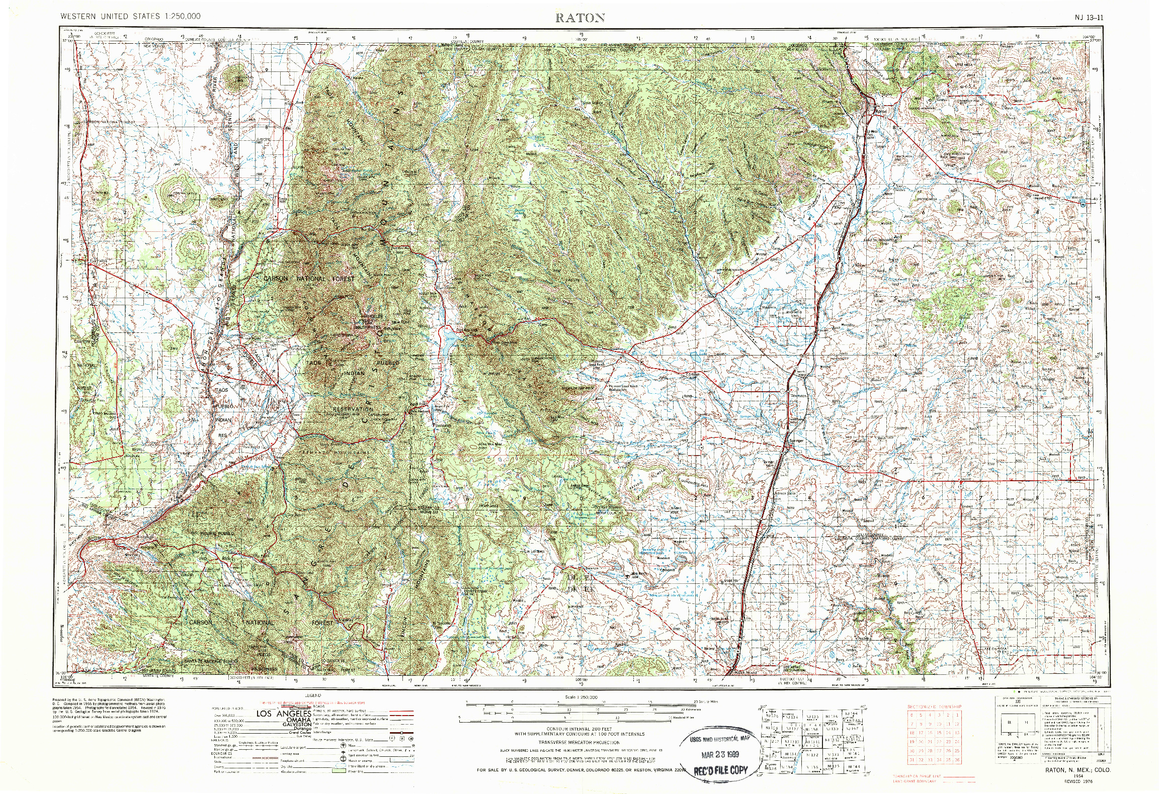 USGS 1:250000-SCALE QUADRANGLE FOR RATON, NM 1954