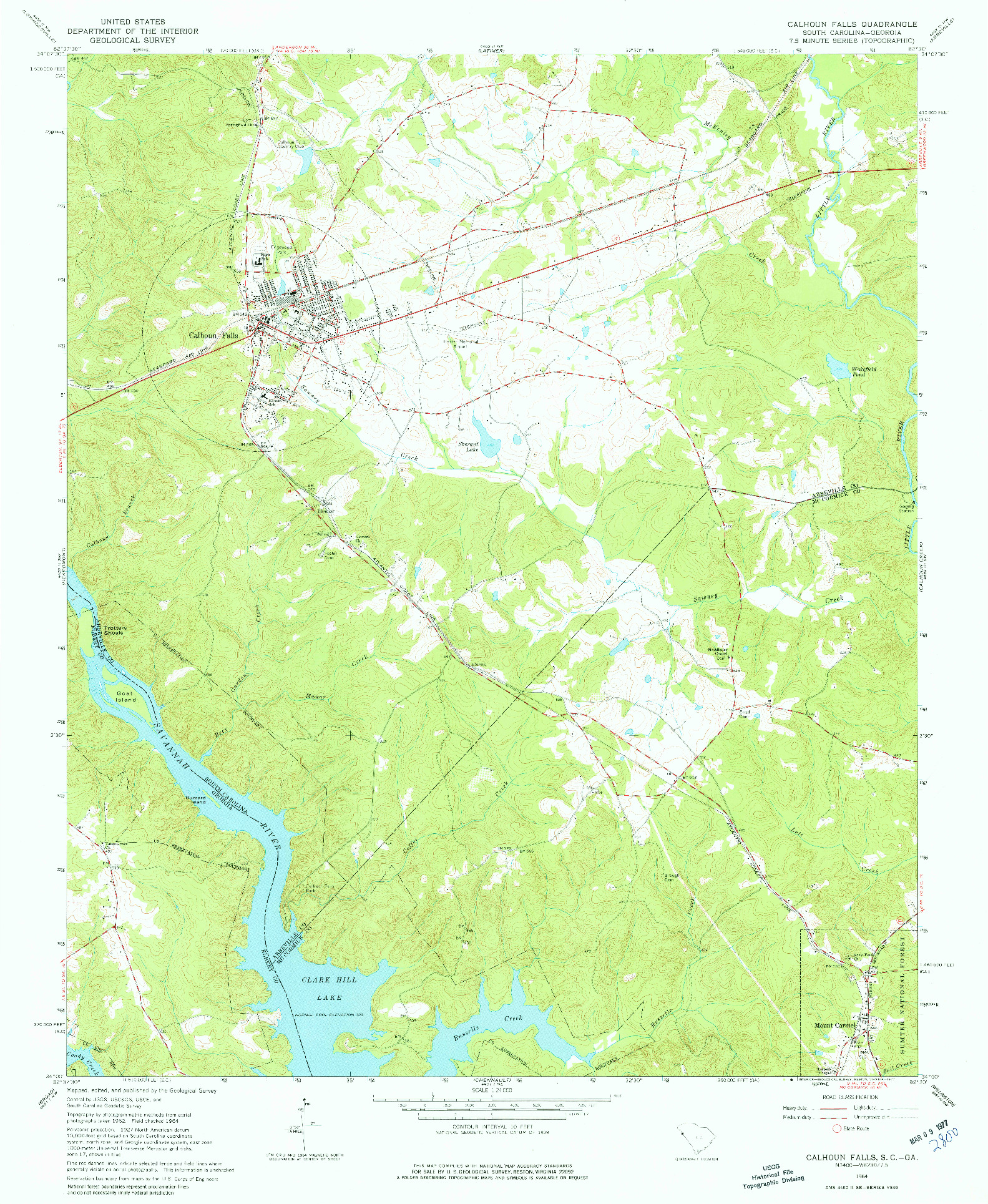USGS 1:24000-SCALE QUADRANGLE FOR CALHOUN FALLS, SC 1964
