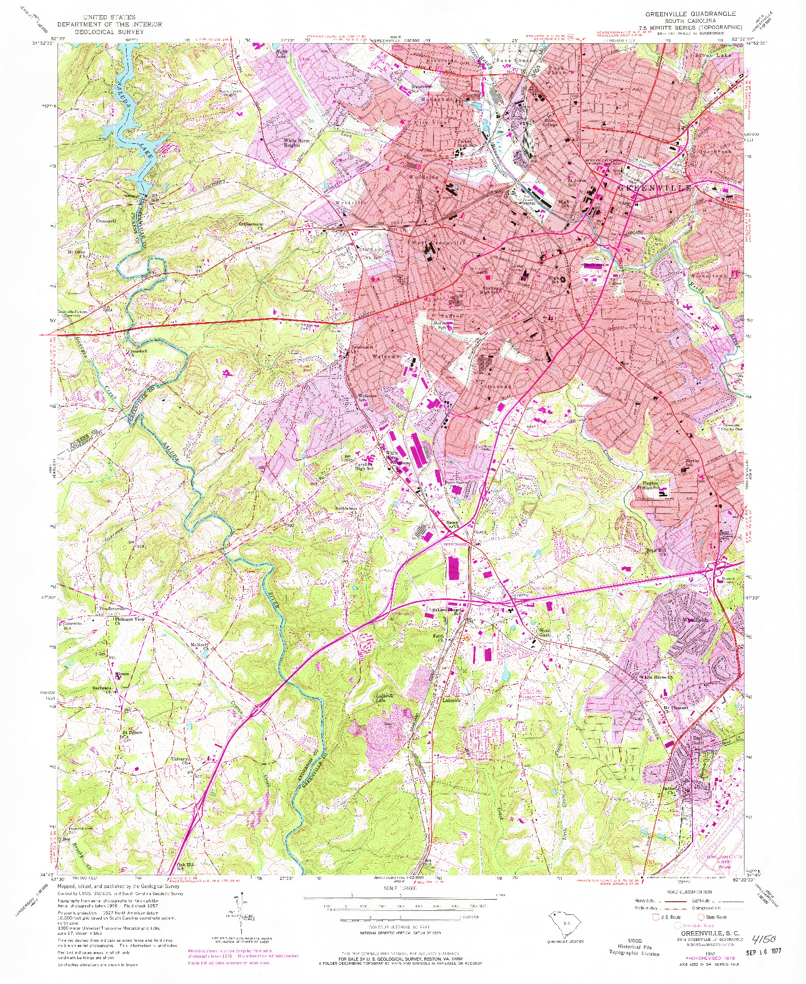 USGS 1:24000-SCALE QUADRANGLE FOR GREENVILLE, SC 1957