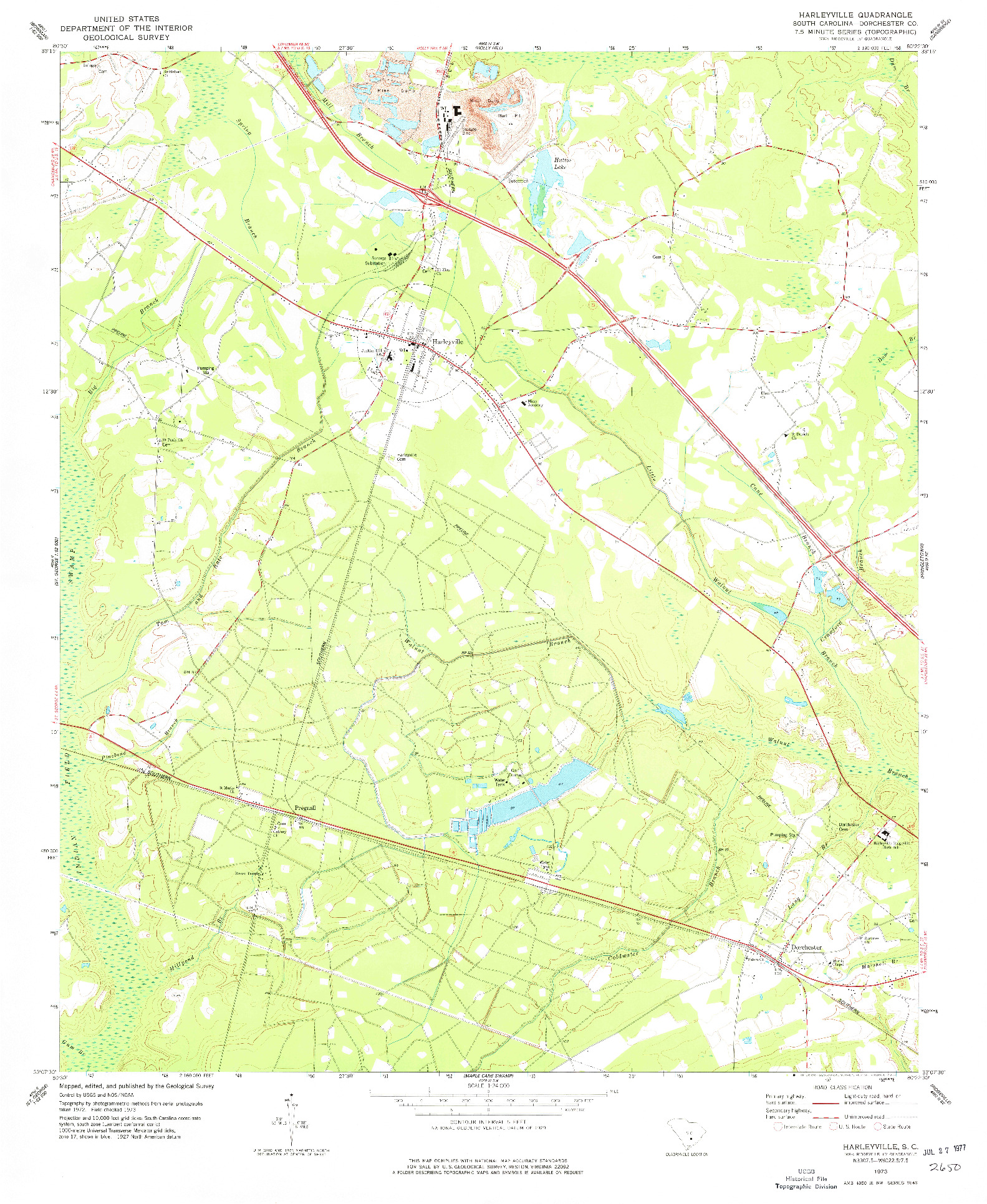 USGS 1:24000-SCALE QUADRANGLE FOR HARLEYVILLE, SC 1973