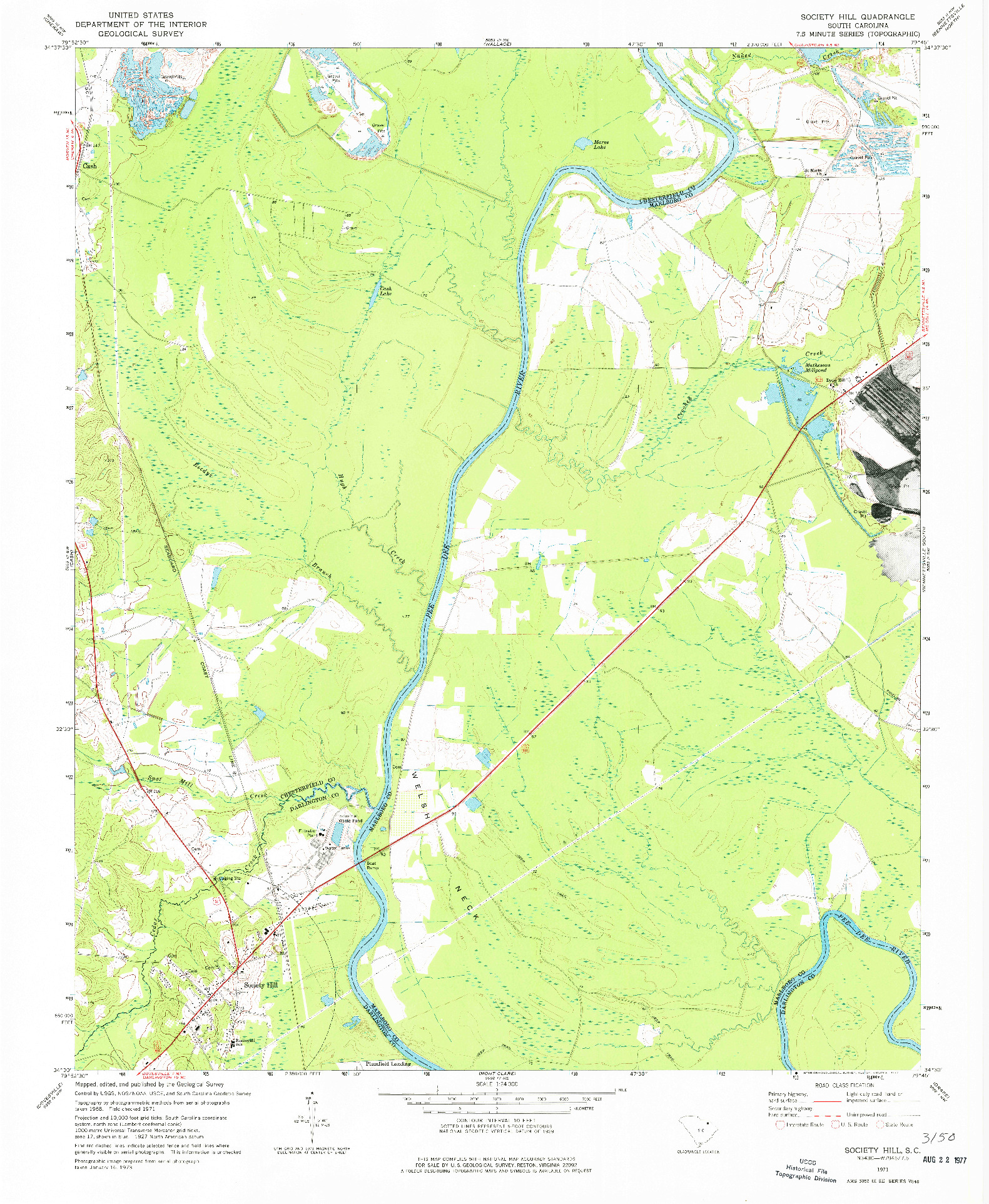 USGS 1:24000-SCALE QUADRANGLE FOR SOCIETY HILL, SC 1971