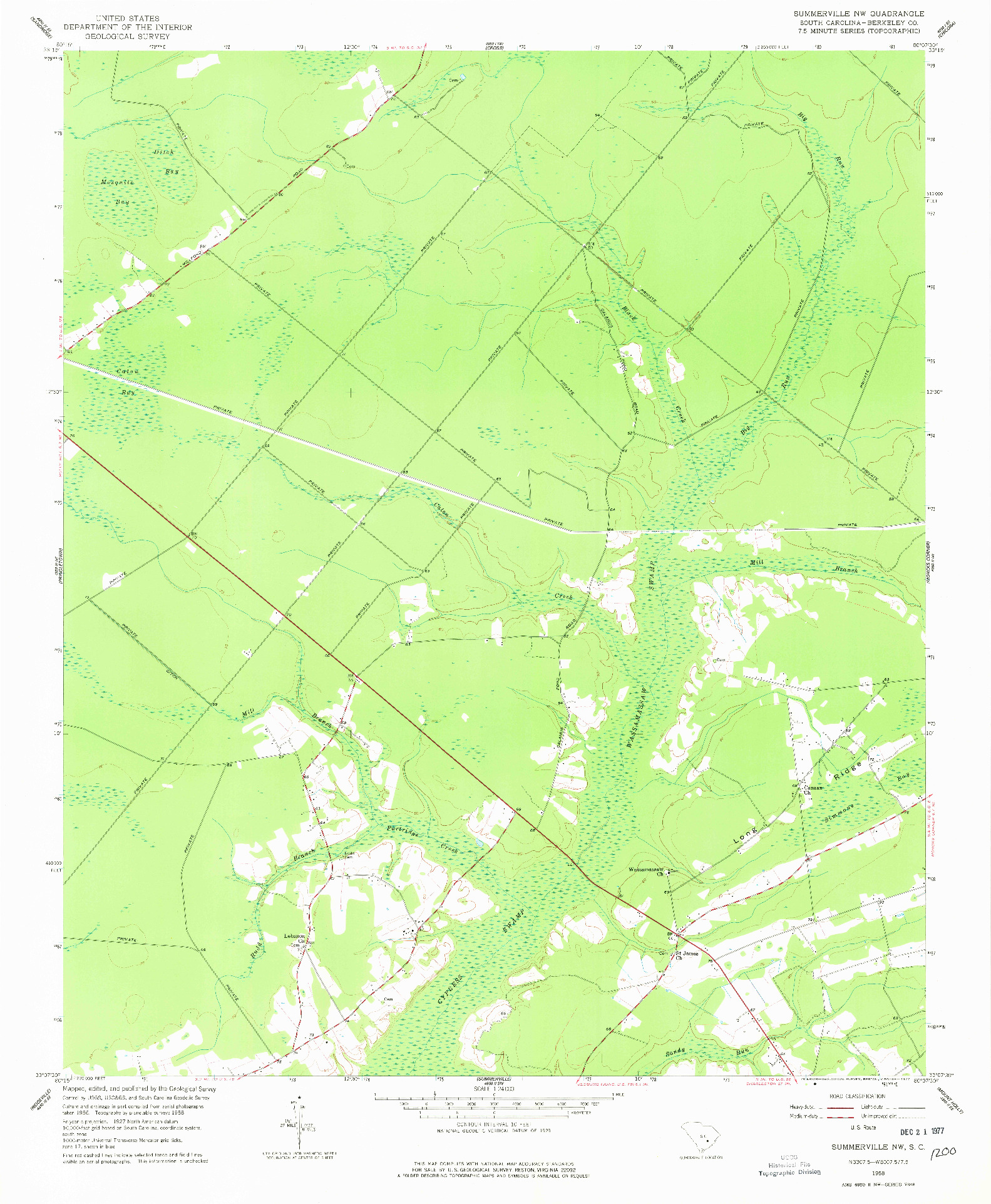 USGS 1:24000-SCALE QUADRANGLE FOR SUMMERVILLE NW, SC 1958