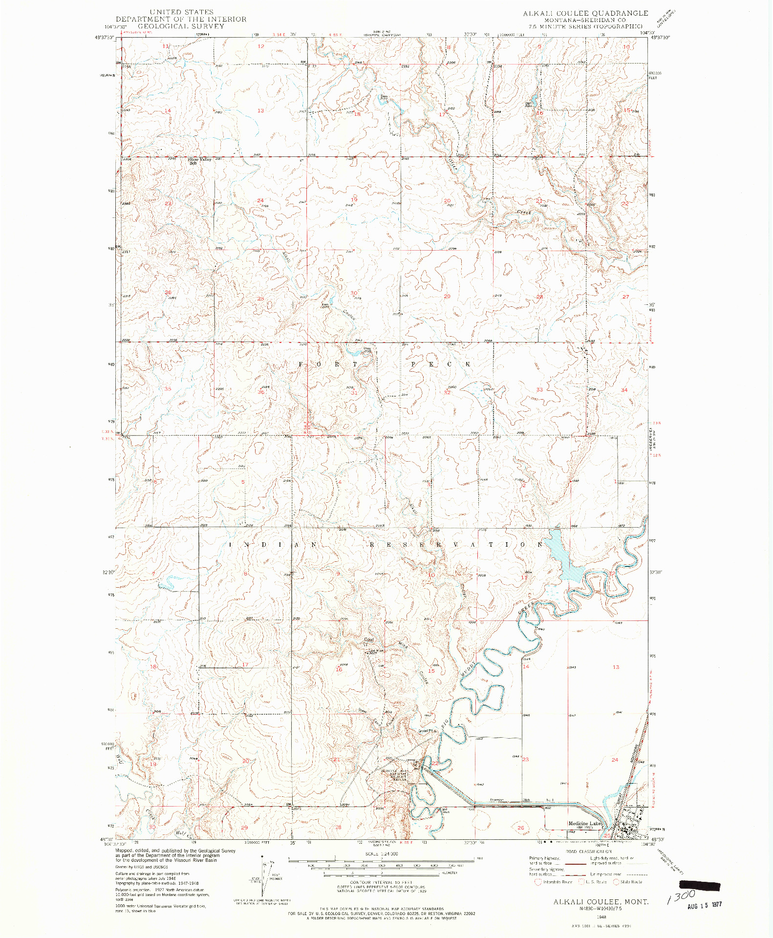 USGS 1:24000-SCALE QUADRANGLE FOR ALKALI COULEE, MT 1948