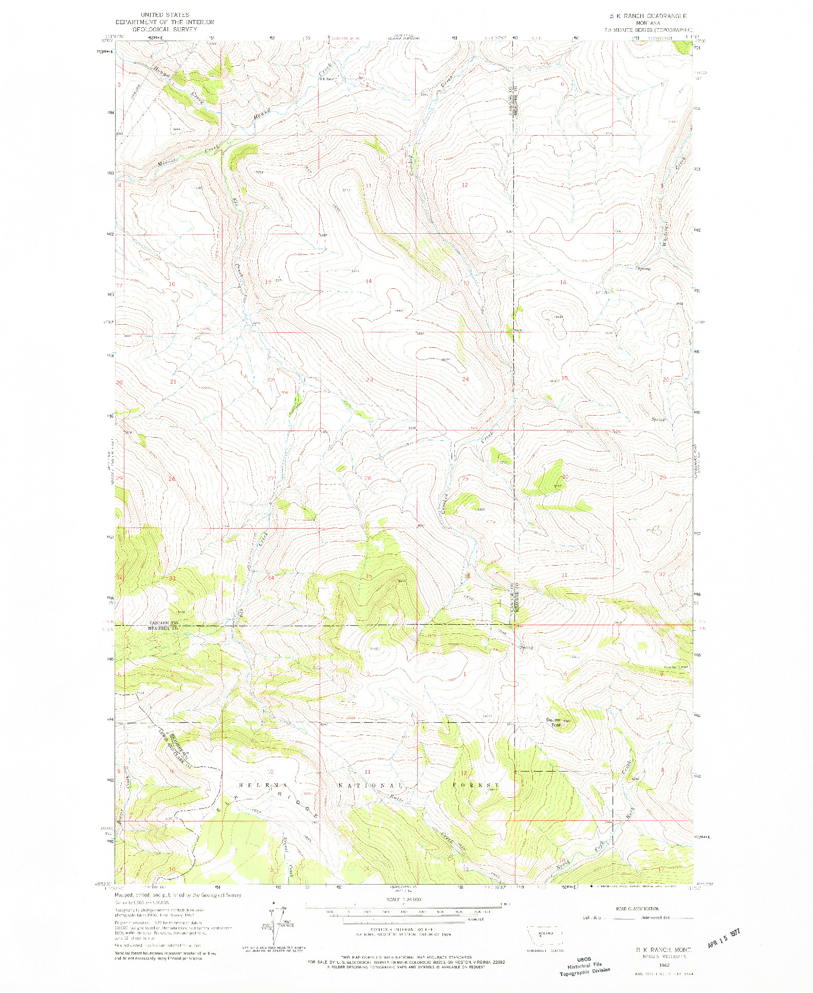 USGS 1:24000-SCALE QUADRANGLE FOR B K RANCH, MT 1962