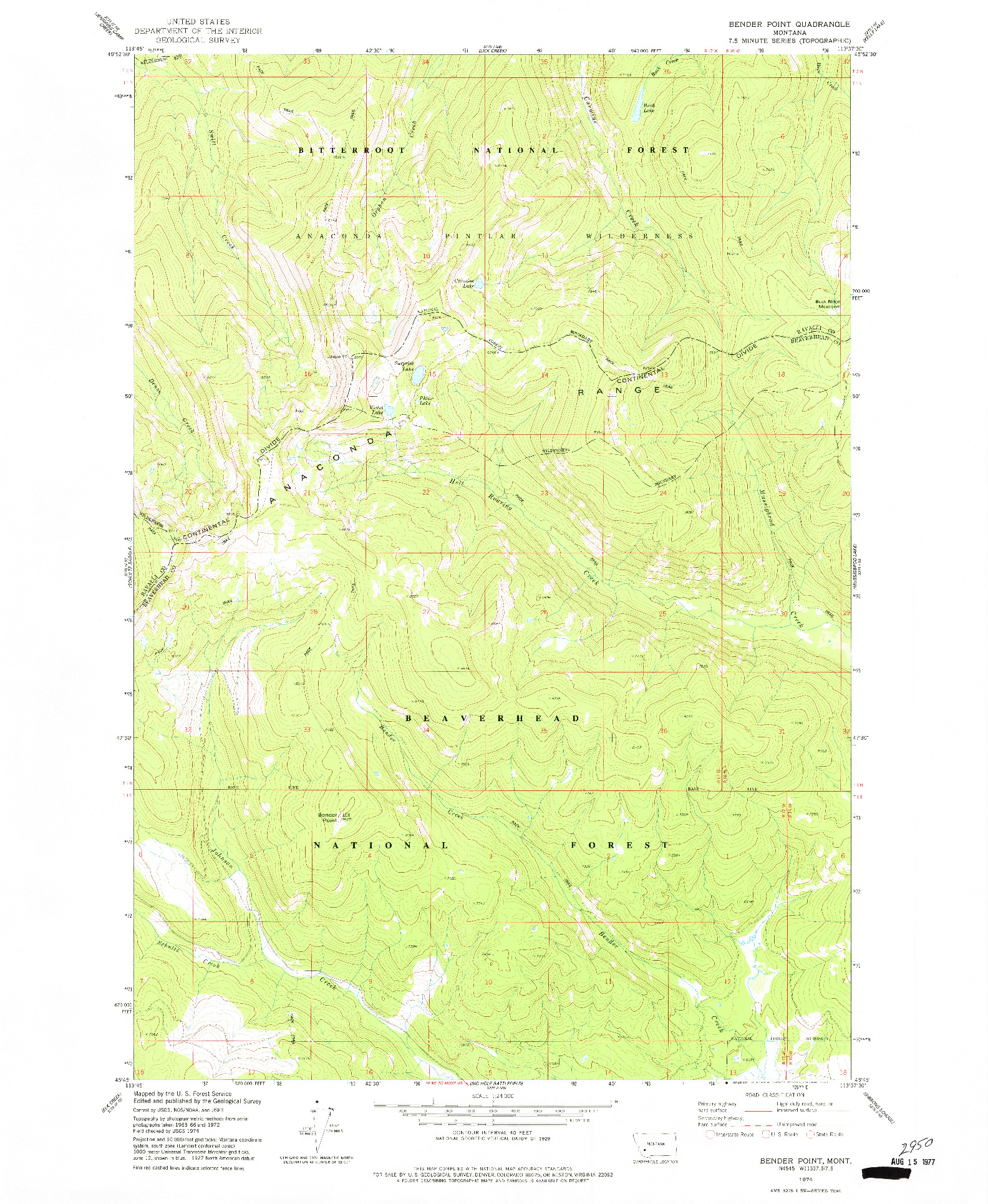 USGS 1:24000-SCALE QUADRANGLE FOR BENDER POINT, MT 1974