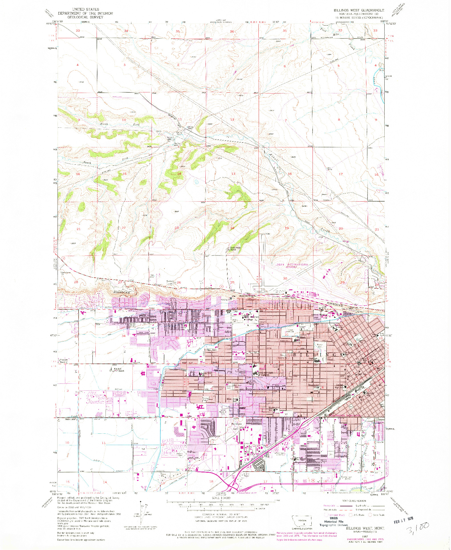 USGS 1:24000-SCALE QUADRANGLE FOR BILLINGS WEST, MT 1957